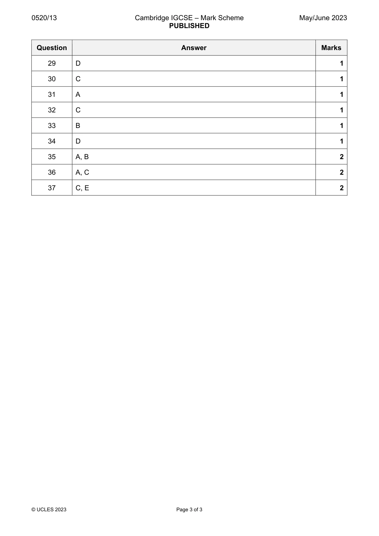 Mark scheme, page 3 of 3