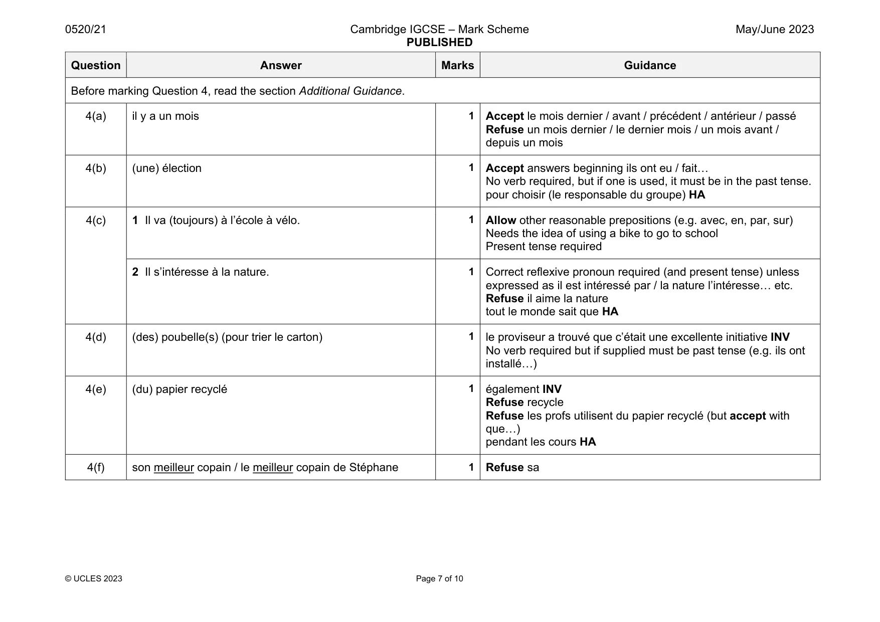 Mark scheme, page 7 of 10