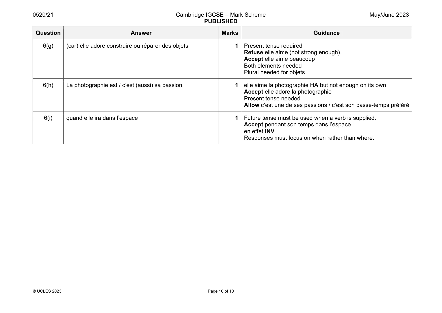 Mark scheme, page 10 of 10