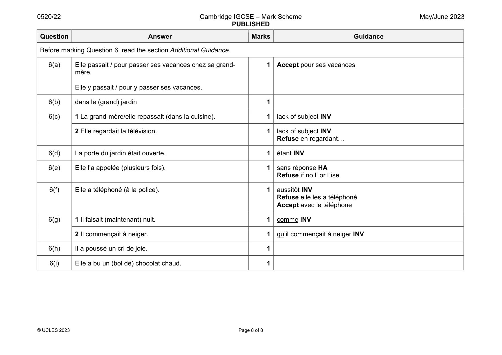 Mark scheme, page 8 of 8