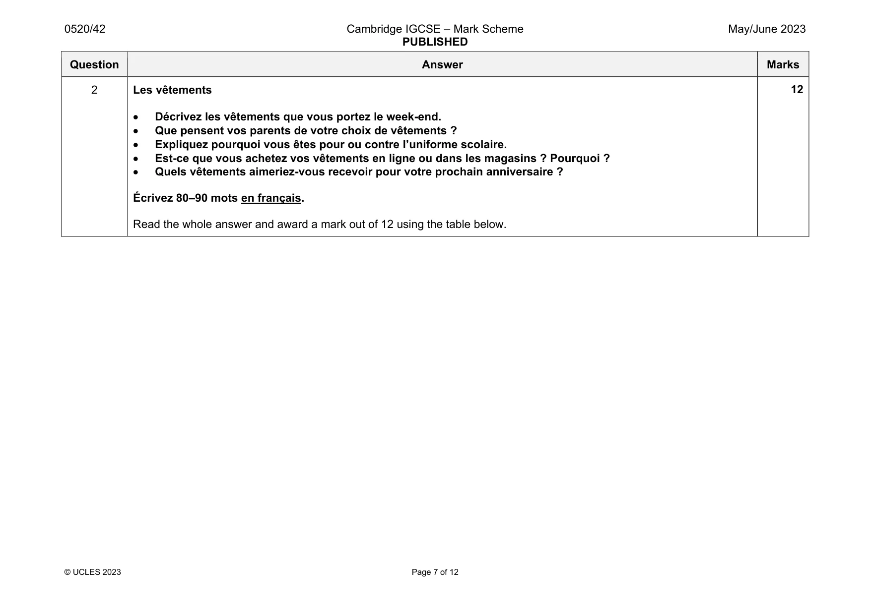 Mark scheme, page 7 of 12