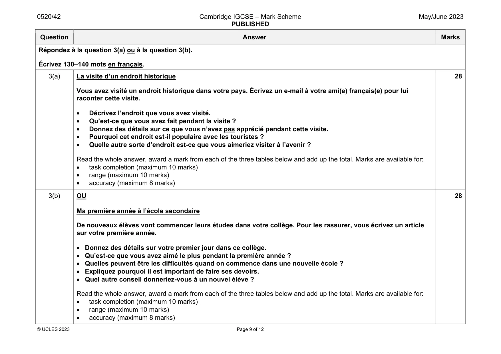 Mark scheme, page 9 of 12