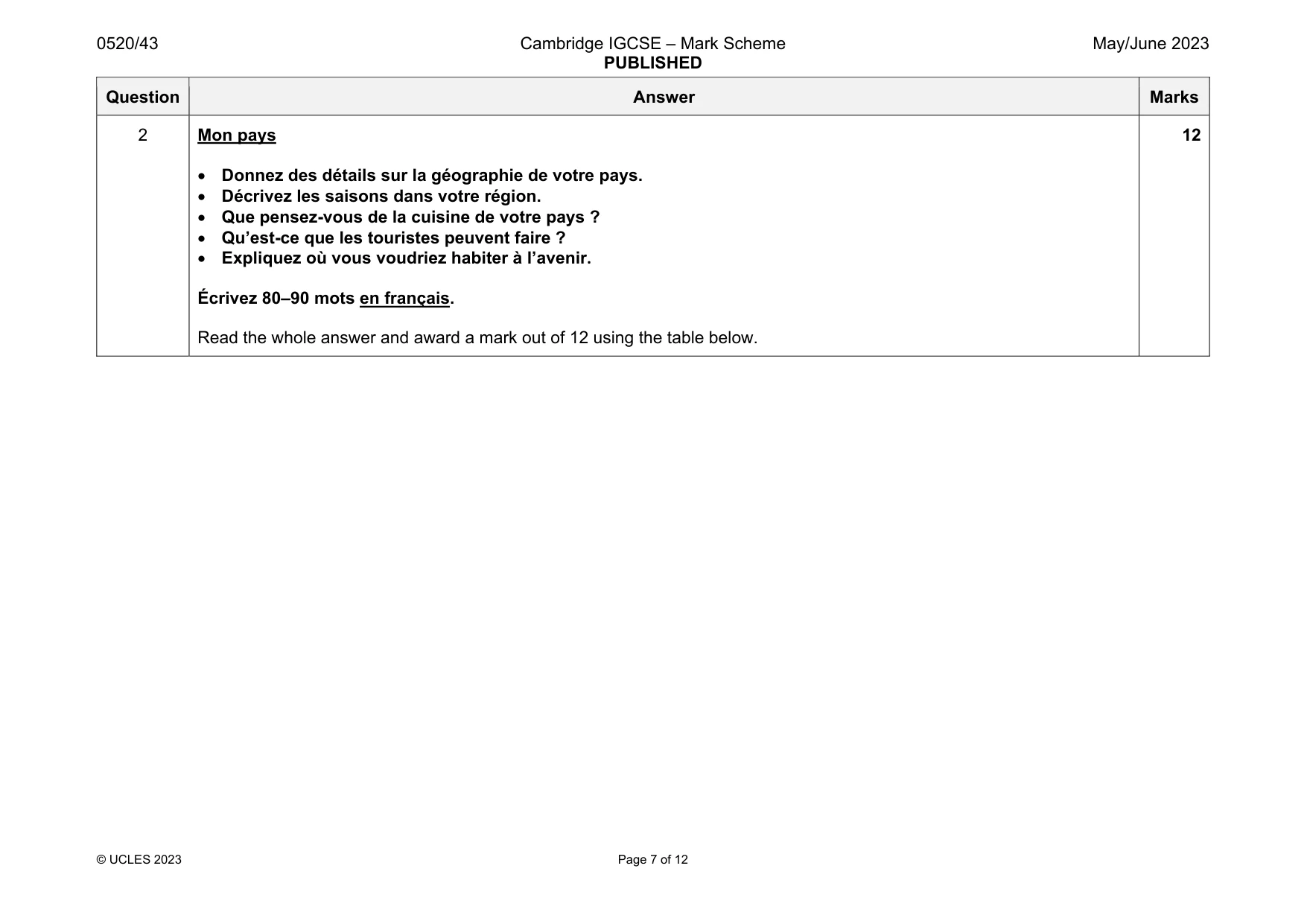 Mark scheme, page 7 of 12