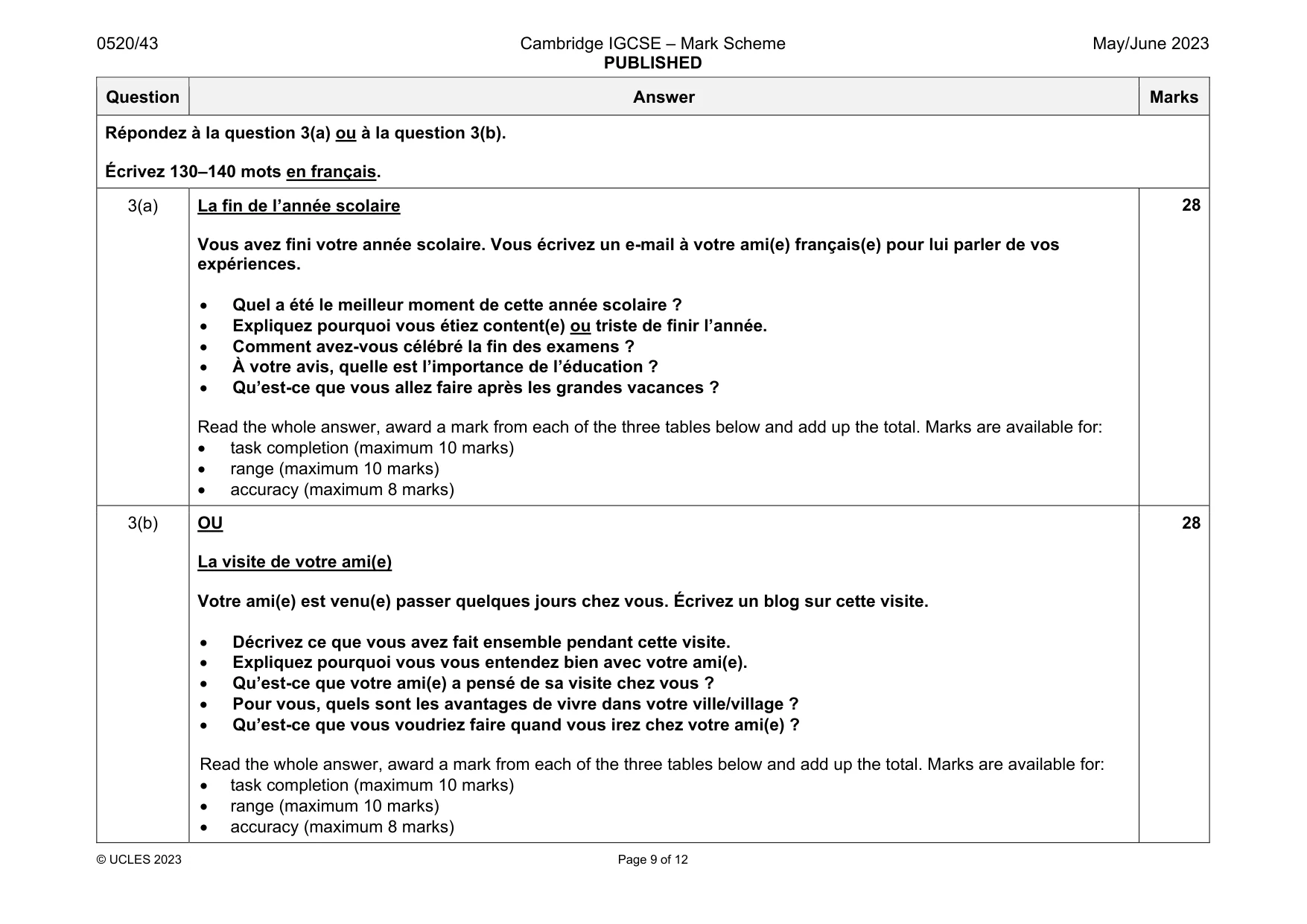 Mark scheme, page 9 of 12