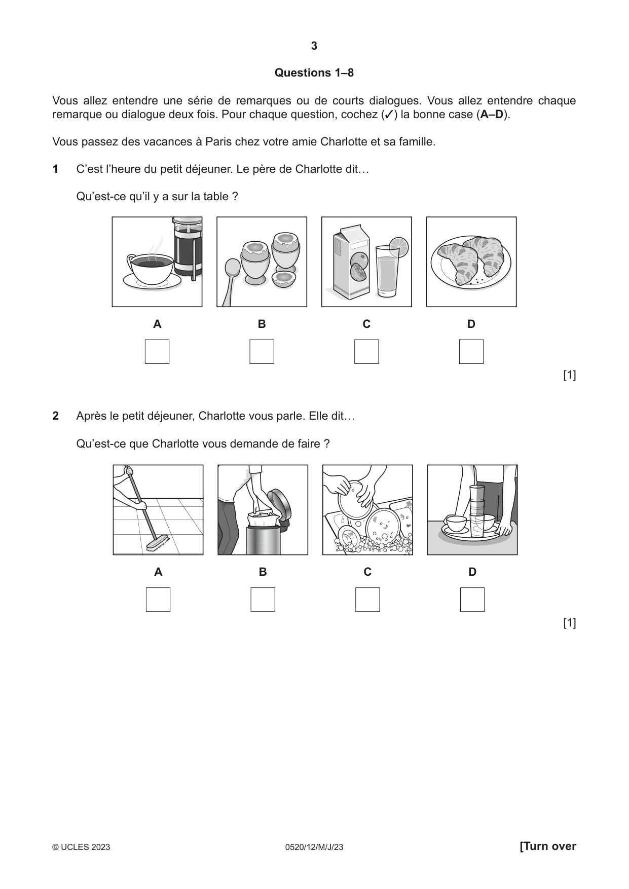 Cambridge IGCSE French - Foreign Language 0520 2023 May/June Paper 1 · Variant 2 question paper, page 3 of 16