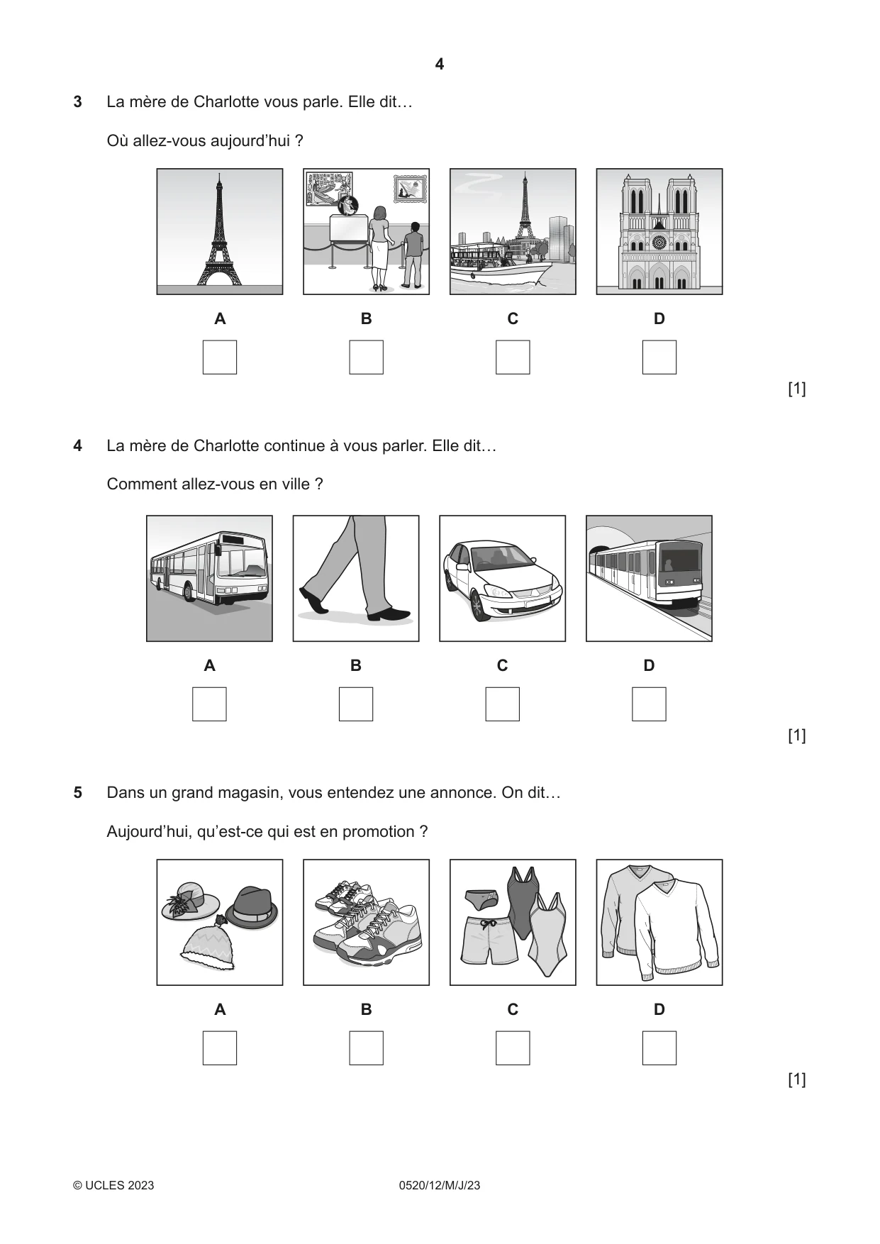 Cambridge IGCSE French - Foreign Language 0520 2023 May/June Paper 1 · Variant 2 question paper, page 4 of 16