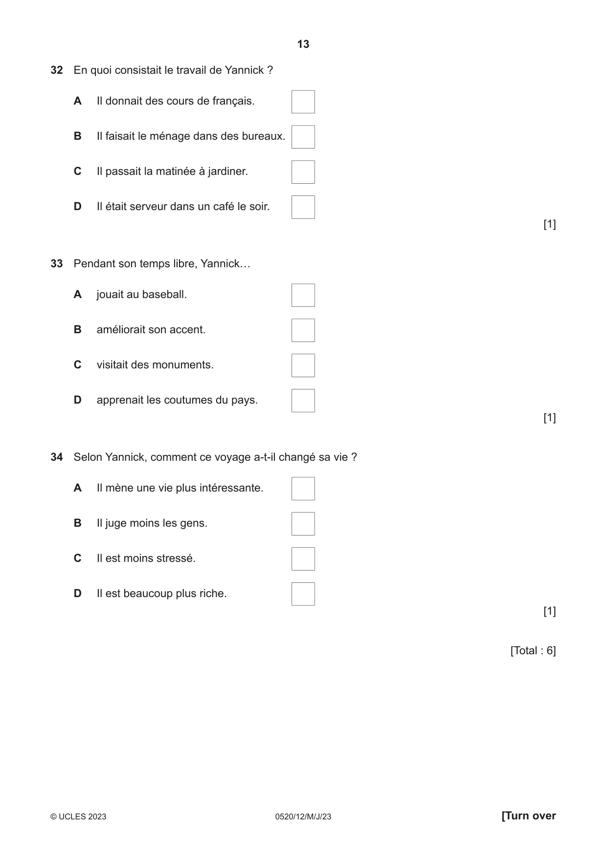 Cambridge IGCSE French - Foreign Language 0520 2023 May/June Paper 1 · Variant 2 question paper, page 13 of 16