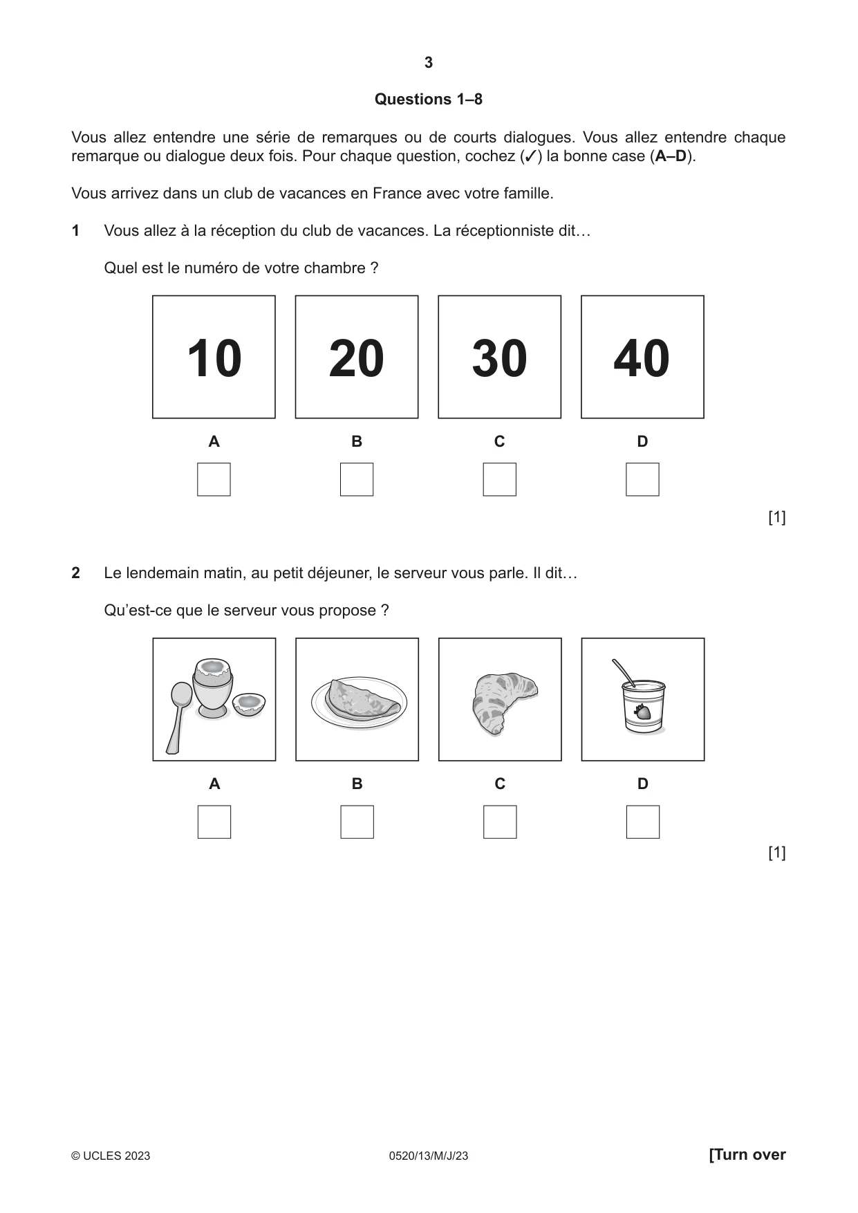 Cambridge IGCSE French - Foreign Language 0520 2023 May/June Paper 1 · Variant 3 question paper, page 3 of 16