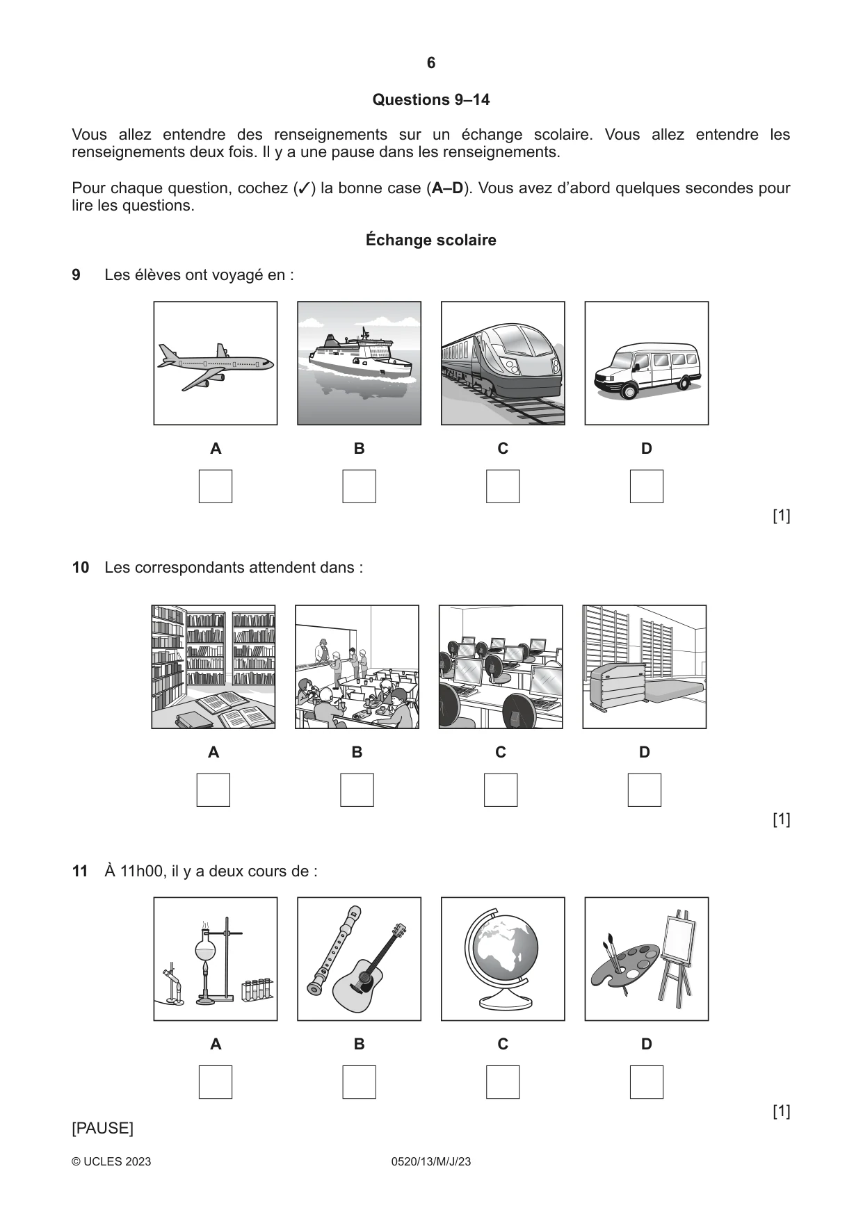 Cambridge IGCSE French - Foreign Language 0520 2023 May/June Paper 1 · Variant 3 question paper, page 6 of 16