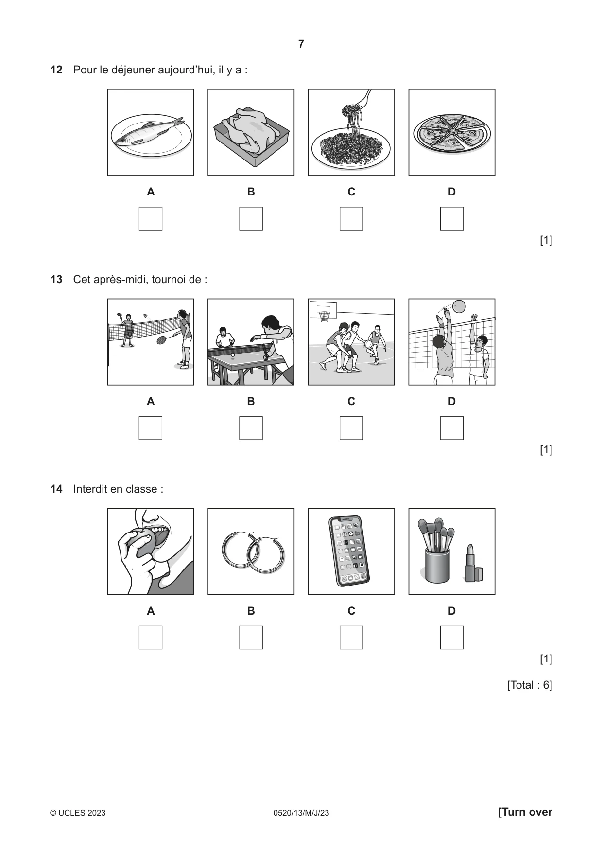 Cambridge IGCSE French - Foreign Language 0520 2023 May/June Paper 1 · Variant 3 question paper, page 7 of 16