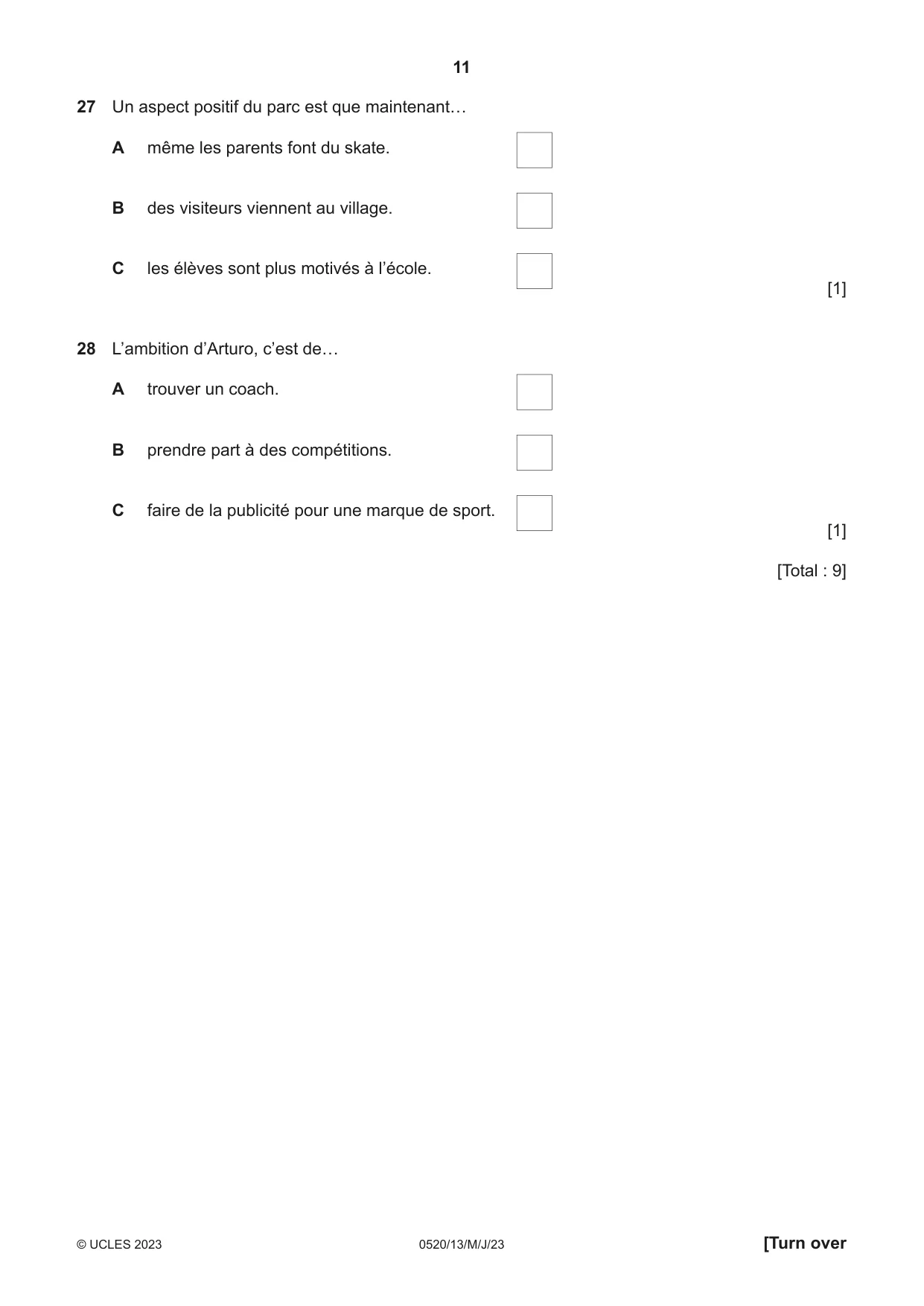 Cambridge IGCSE French - Foreign Language 0520 2023 May/June Paper 1 · Variant 3 question paper, page 11 of 16