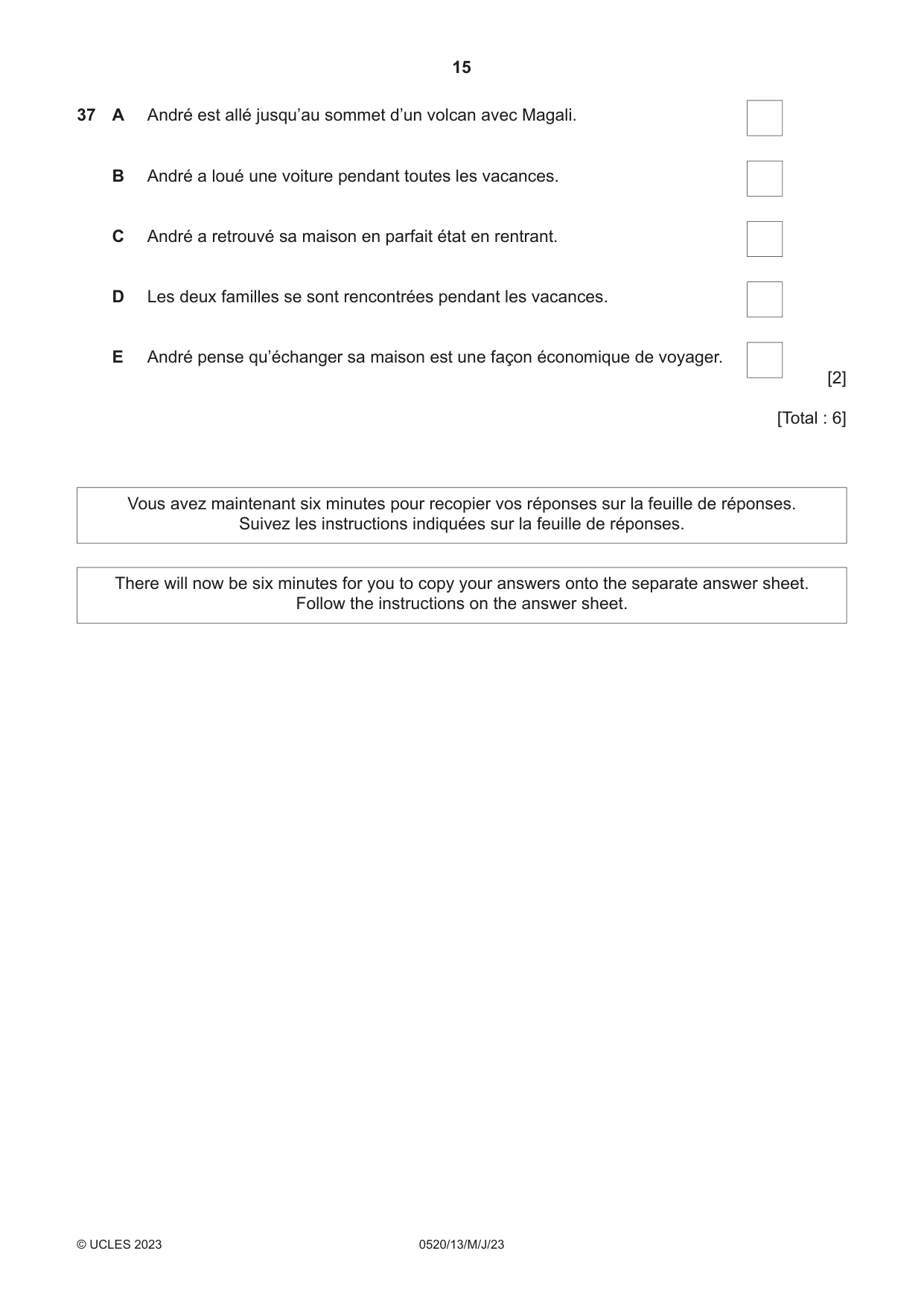 Cambridge IGCSE French - Foreign Language 0520 2023 May/June Paper 1 · Variant 3 question paper, page 15 of 16