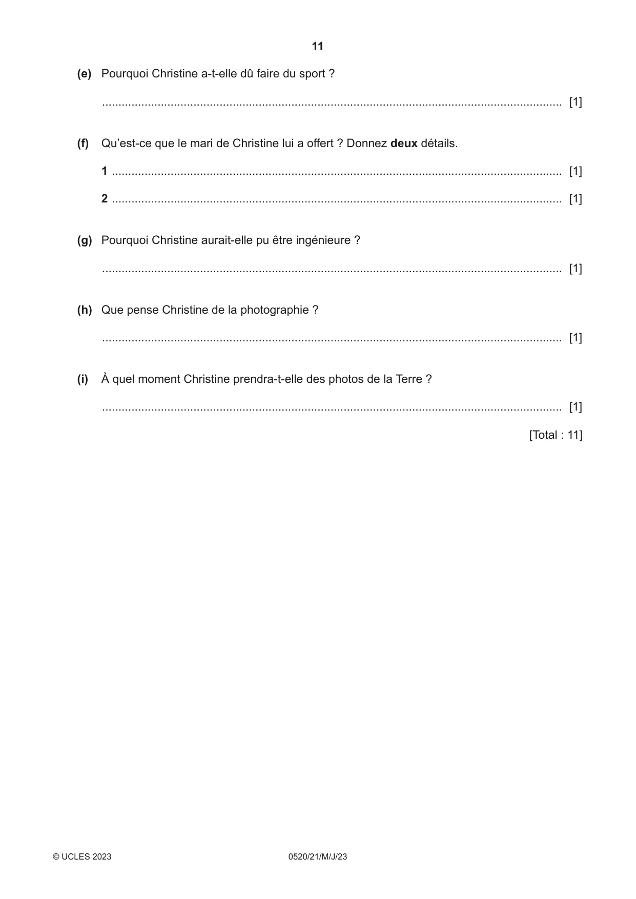 Cambridge IGCSE French - Foreign Language 0520 2023 May/June Paper 2 · Variant 1 question paper, page 11 of 12