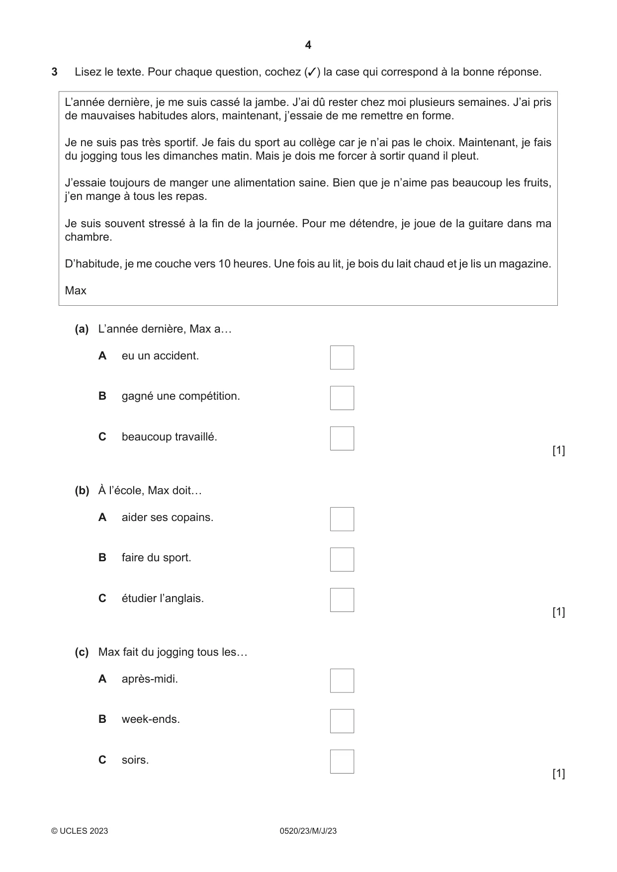 Cambridge IGCSE French - Foreign Language 0520 2023 May/June Paper 2 · Variant 3 question paper, page 4 of 12