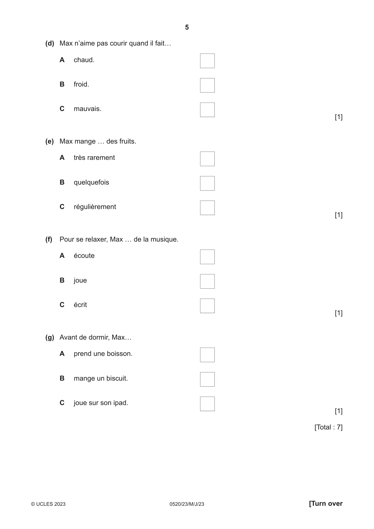 Cambridge IGCSE French - Foreign Language 0520 2023 May/June Paper 2 · Variant 3 question paper, page 5 of 12