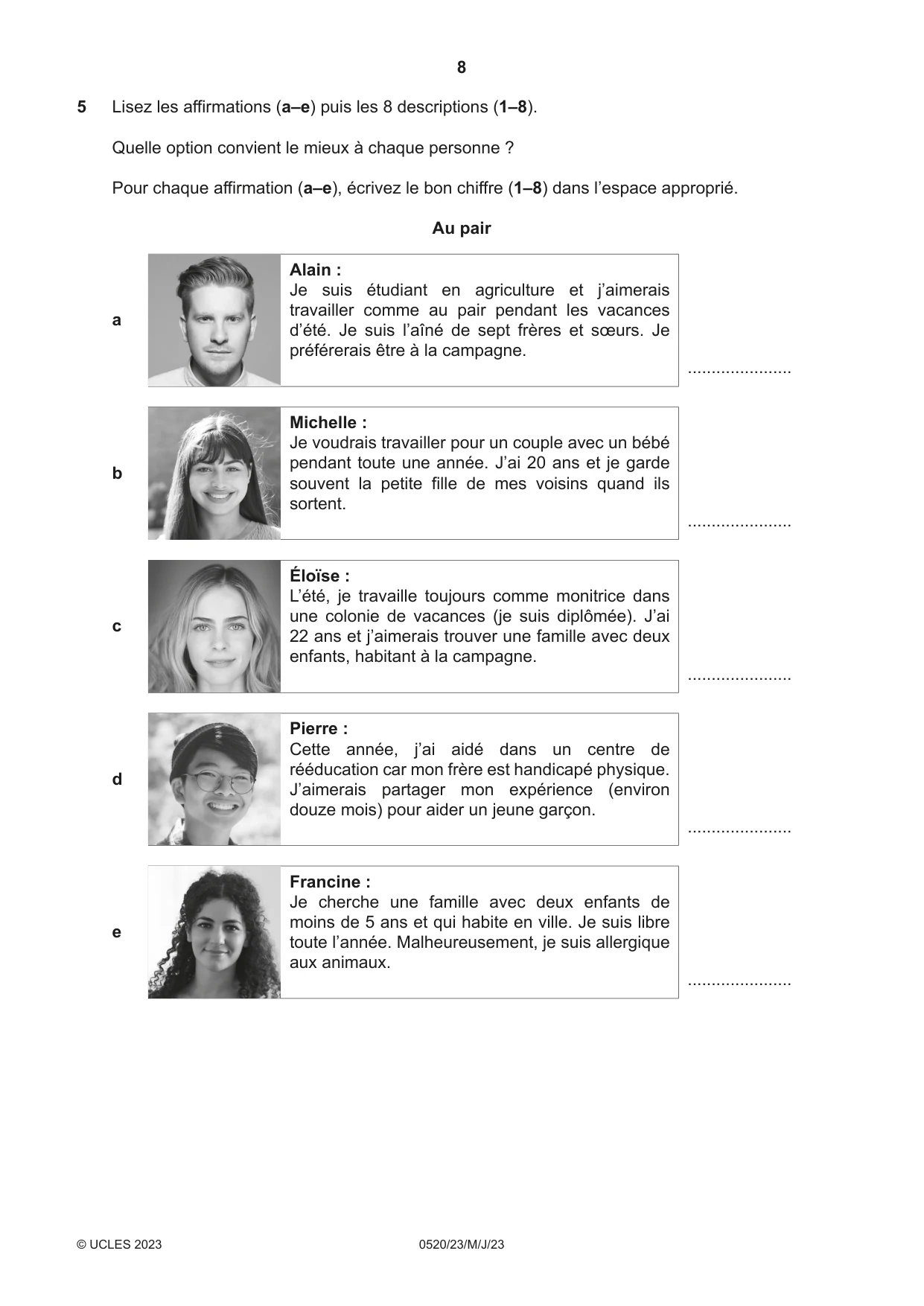 Cambridge IGCSE French - Foreign Language 0520 2023 May/June Paper 2 · Variant 3 question paper, page 8 of 12