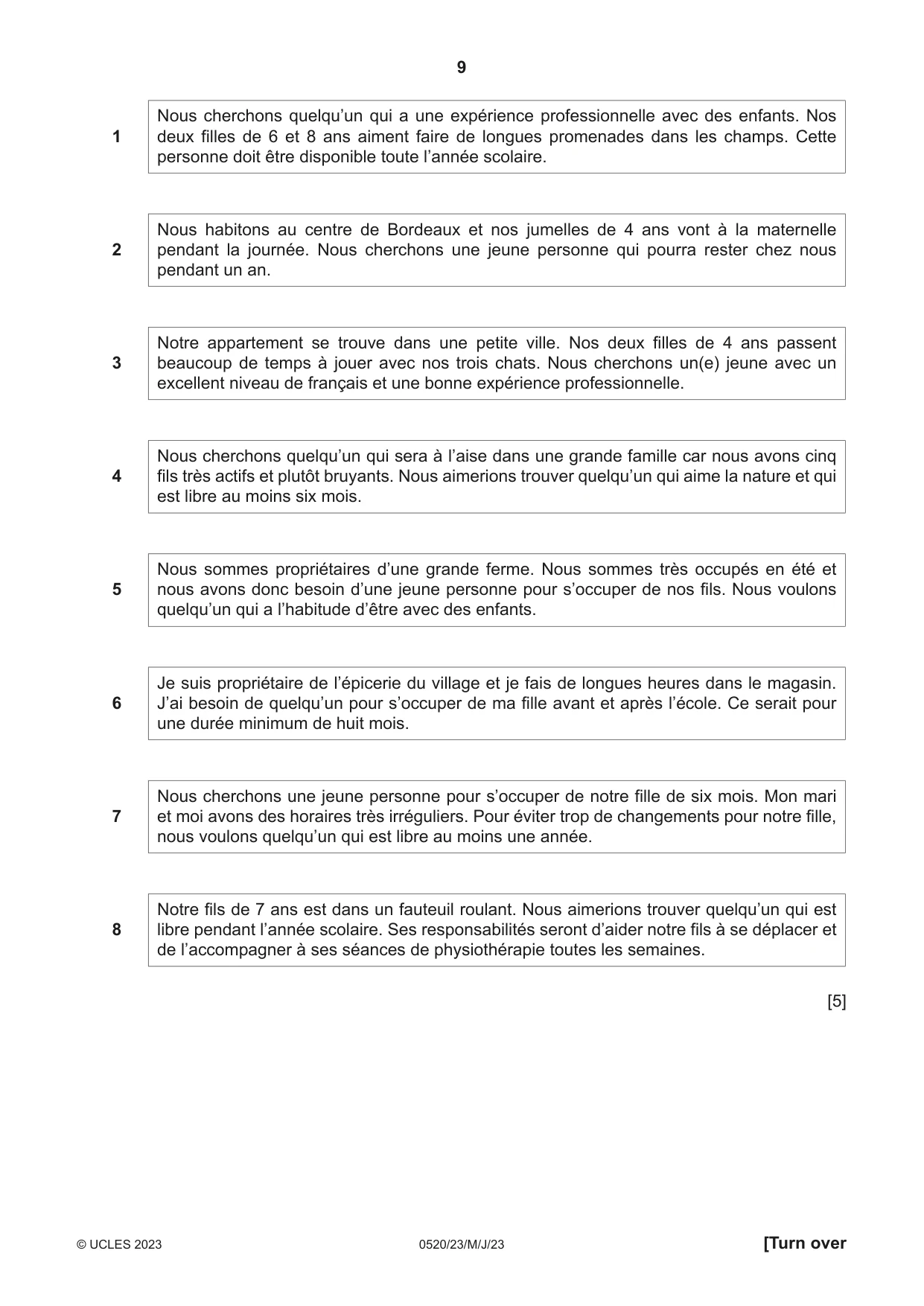Cambridge IGCSE French - Foreign Language 0520 2023 May/June Paper 2 · Variant 3 question paper, page 9 of 12