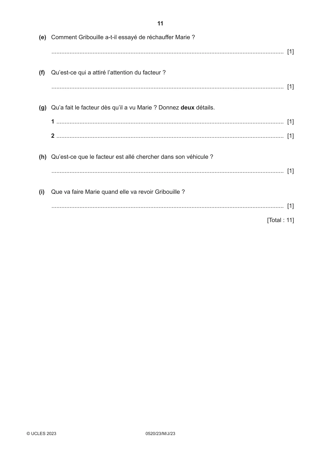 Cambridge IGCSE French - Foreign Language 0520 2023 May/June Paper 2 · Variant 3 question paper, page 11 of 12