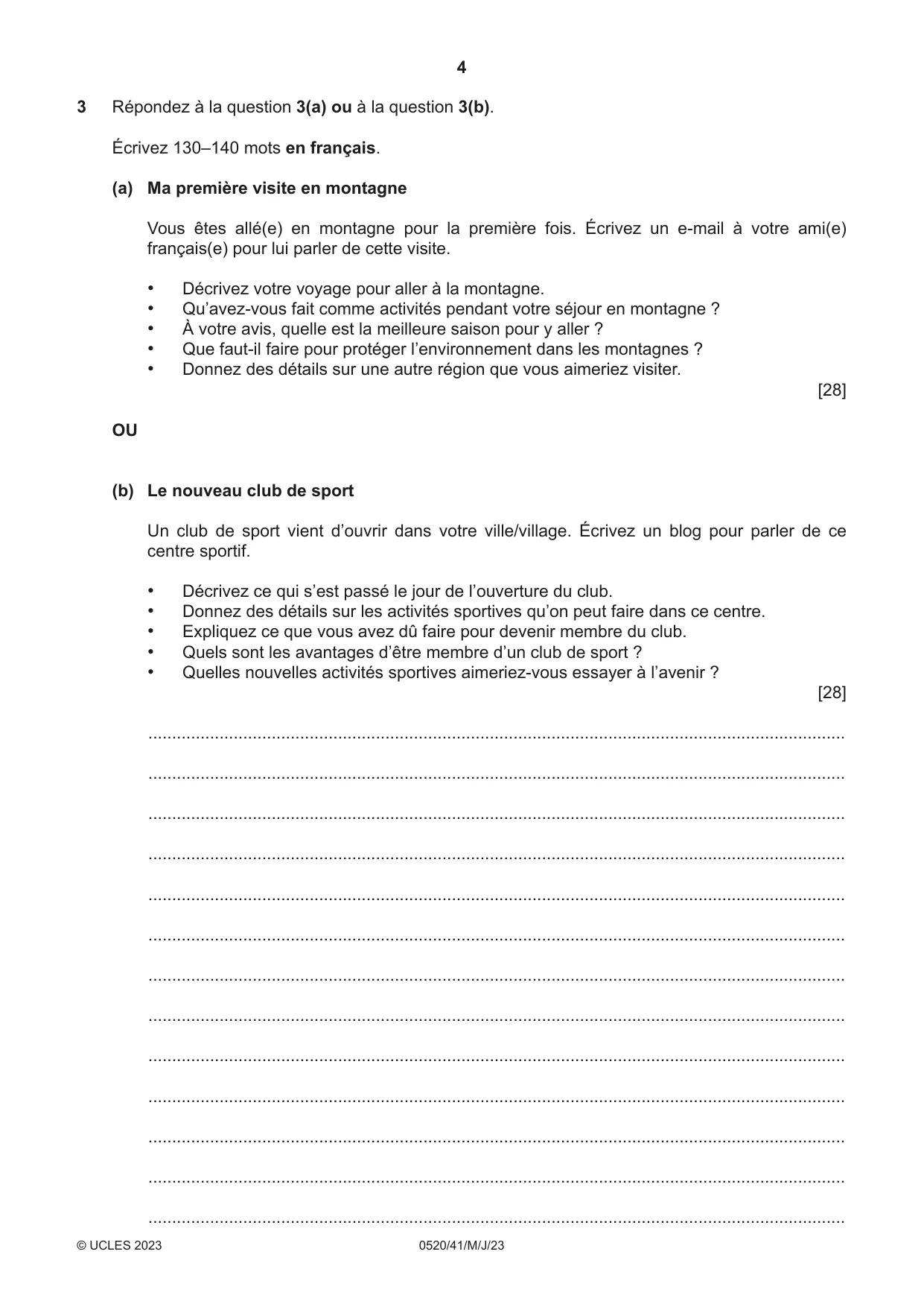Cambridge IGCSE French - Foreign Language 0520 2023 May/June Paper 4 · Variant 1 question paper, page 4 of 8