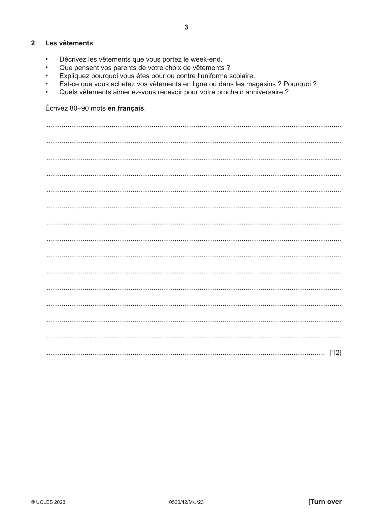 Cambridge IGCSE French - Foreign Language 0520 2023 May/June Paper 4 · Variant 2 question paper, page 3 of 8