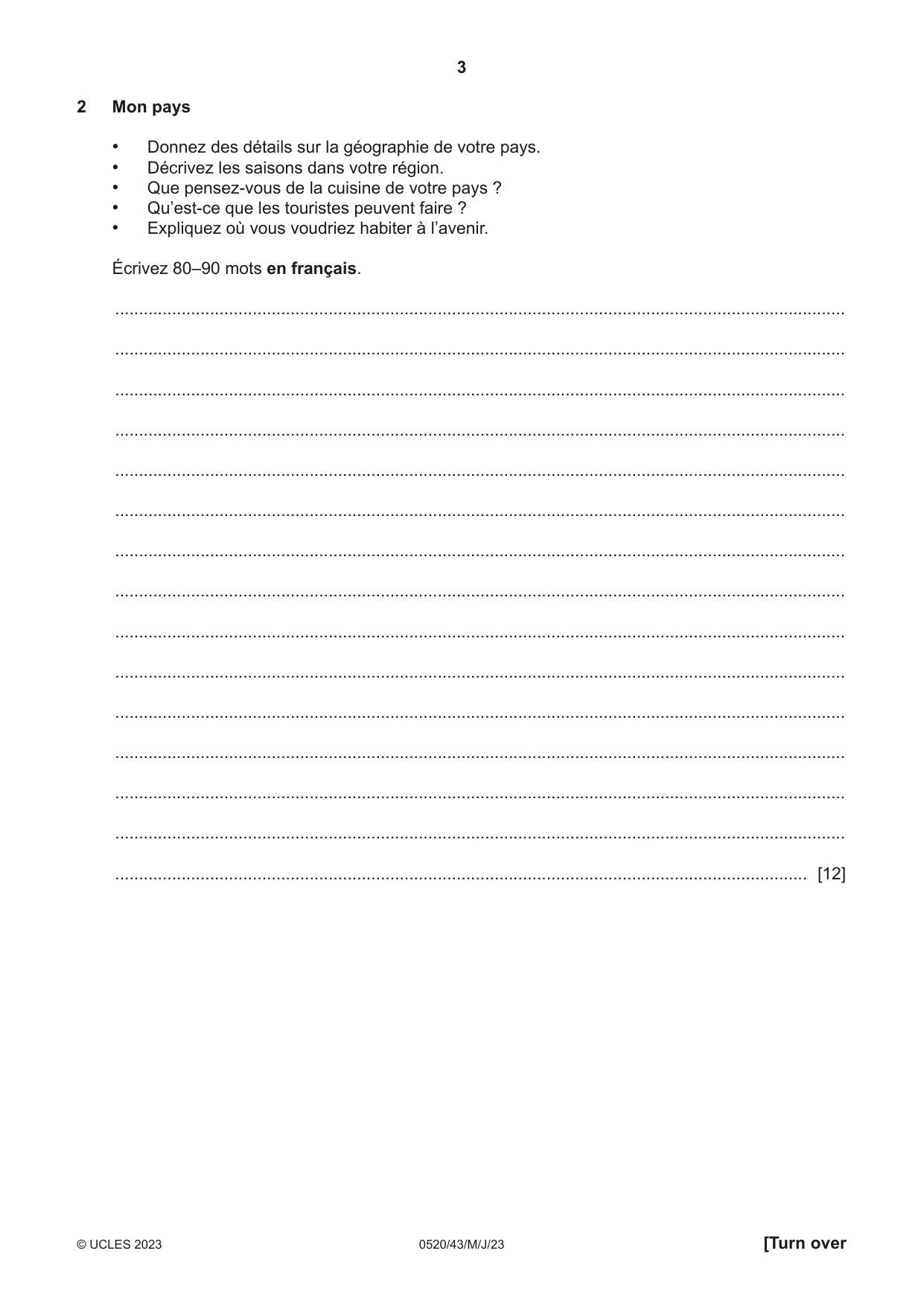 Cambridge IGCSE French - Foreign Language 0520 2023 May/June Paper 4 · Variant 3 question paper, page 3 of 8