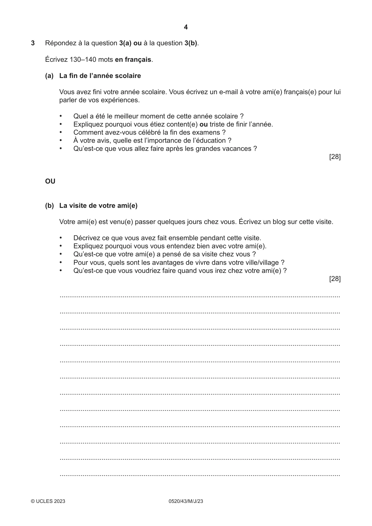 Cambridge IGCSE French - Foreign Language 0520 2023 May/June Paper 4 · Variant 3 question paper, page 4 of 8