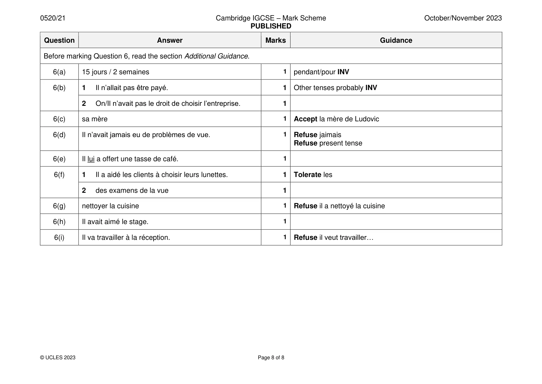 Mark scheme, page 8 of 8
