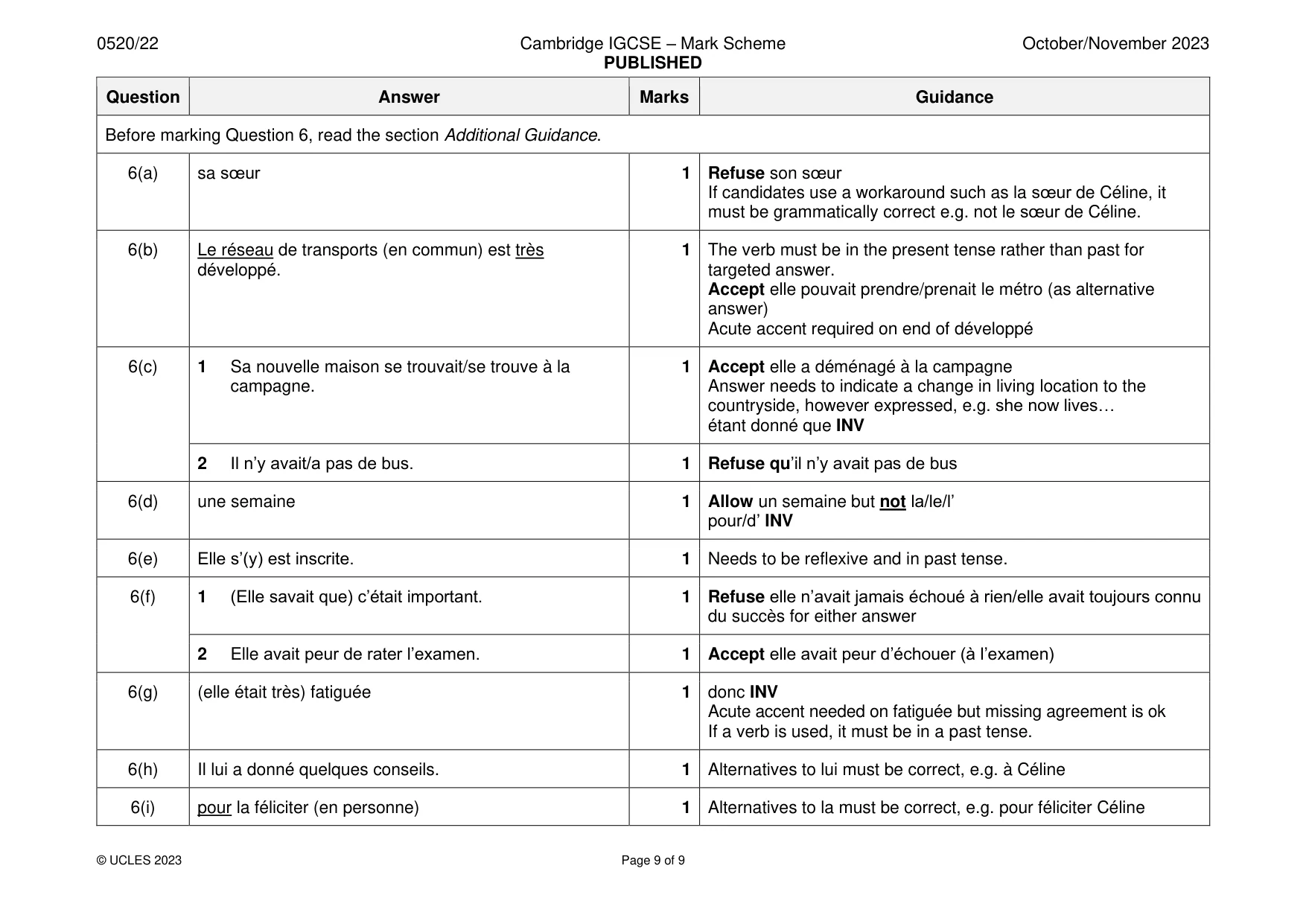 Mark scheme, page 9 of 9