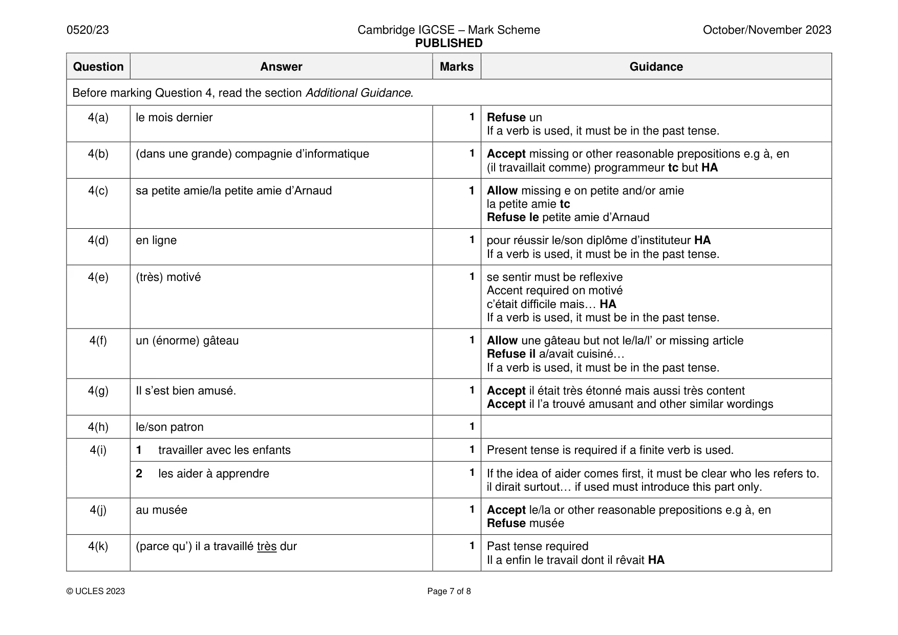Mark scheme, page 7 of 8