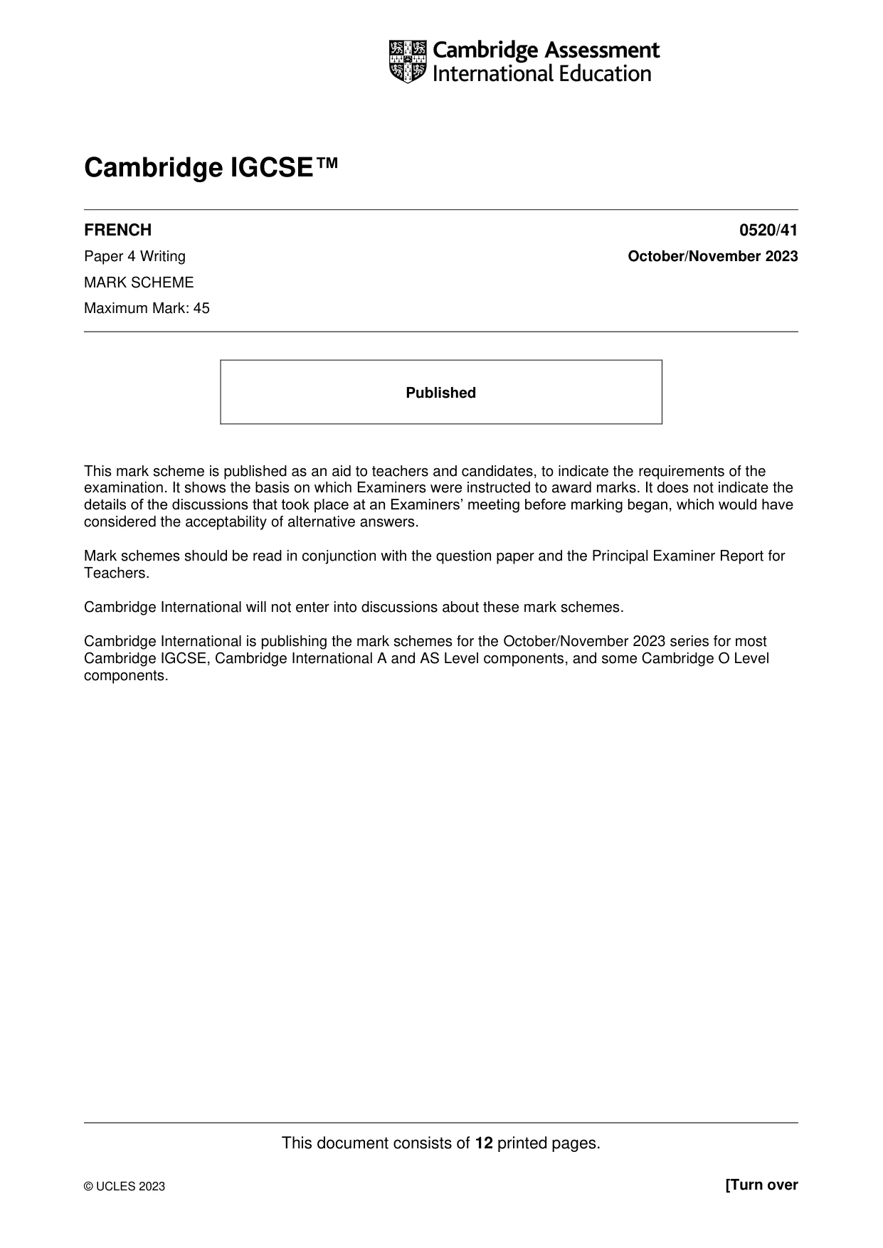 Mark scheme, page 1 of 12