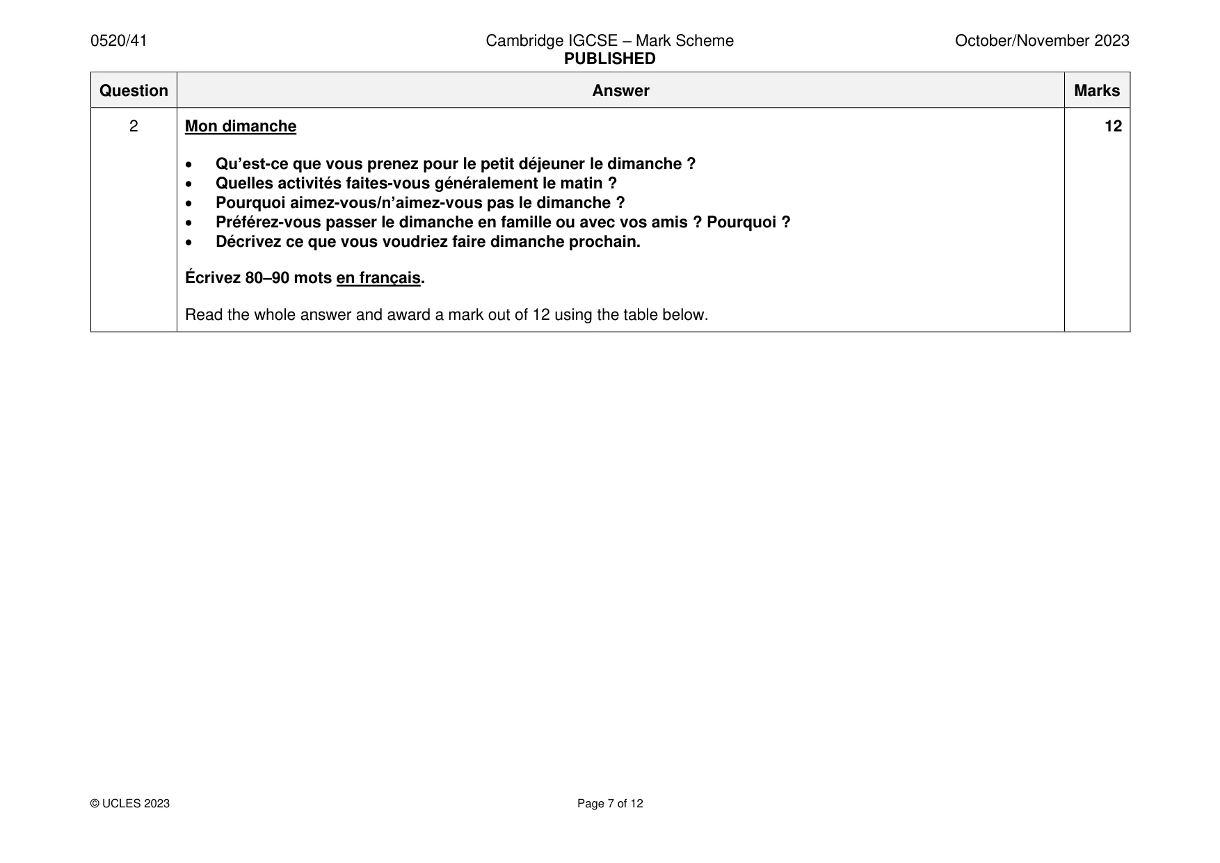 Mark scheme, page 7 of 12
