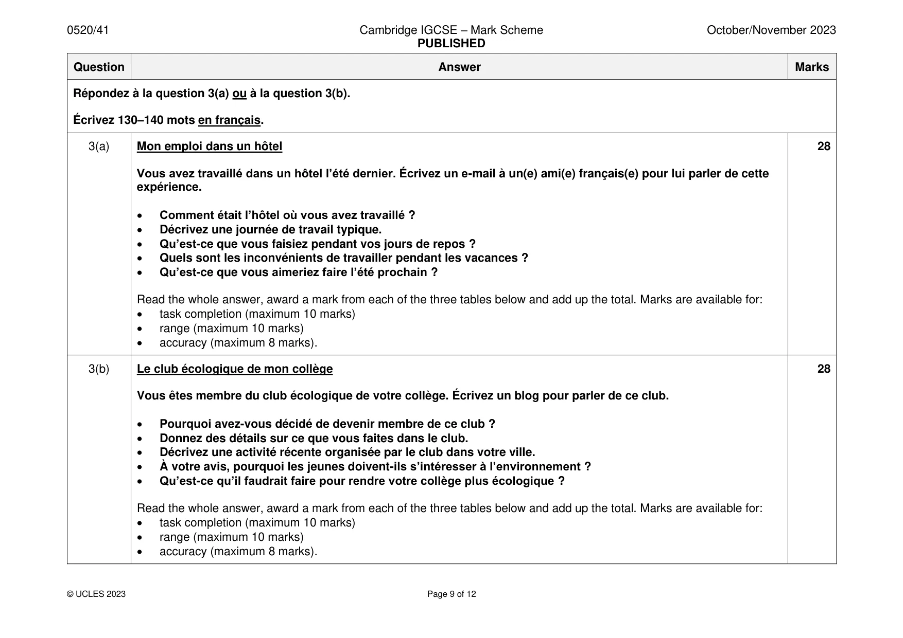 Mark scheme, page 9 of 12