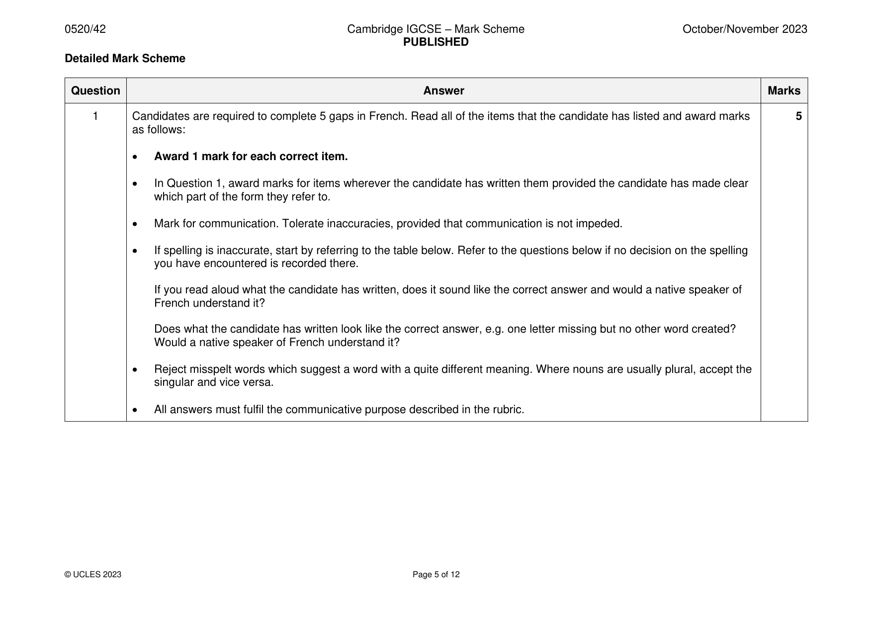 Mark scheme, page 5 of 12