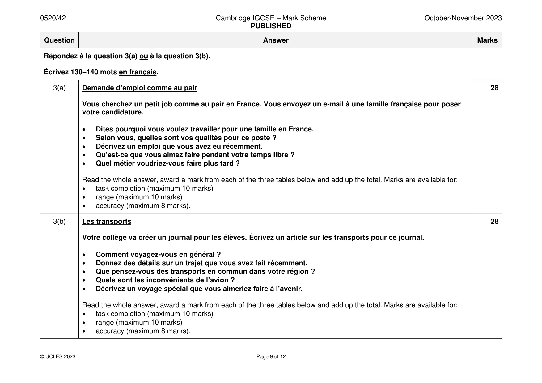 Mark scheme, page 9 of 12