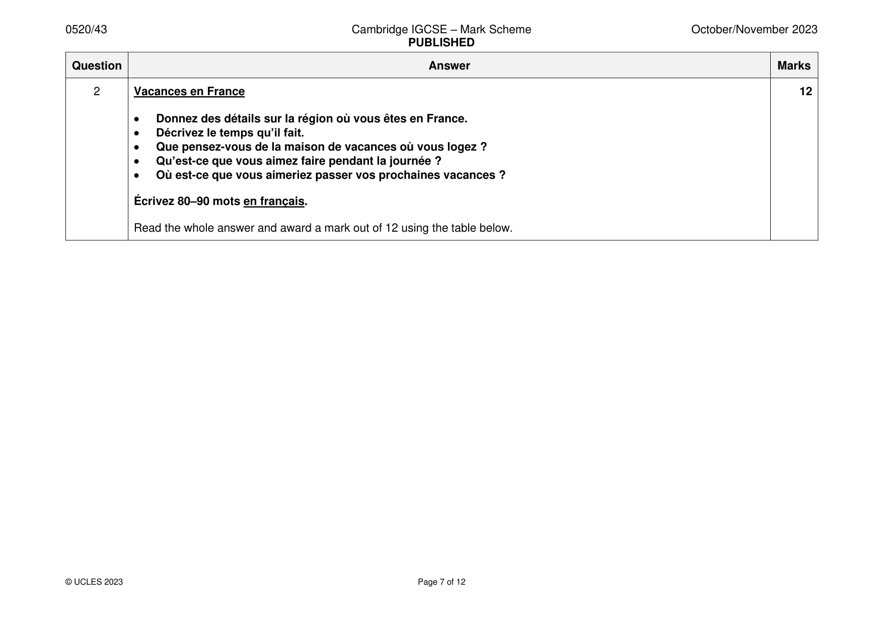 Mark scheme, page 7 of 12