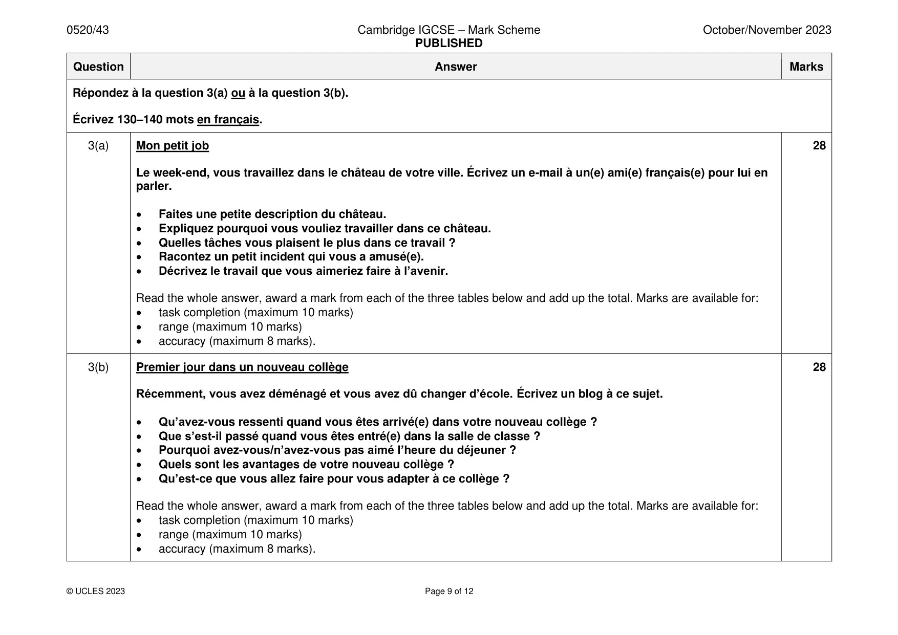 Mark scheme, page 9 of 12