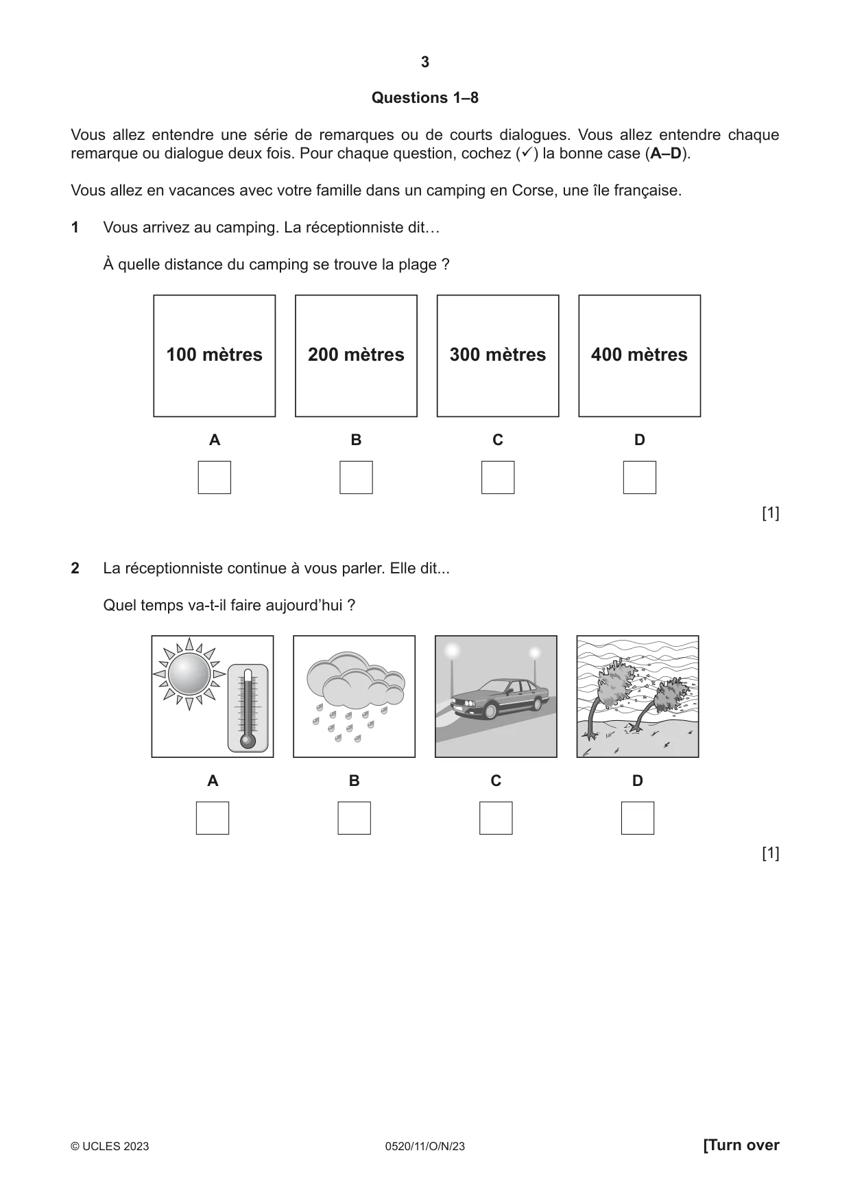 Cambridge IGCSE French - Foreign Language 0520 2023 Oct/Nov Paper 1 · Variant 1 question paper, page 3 of 16