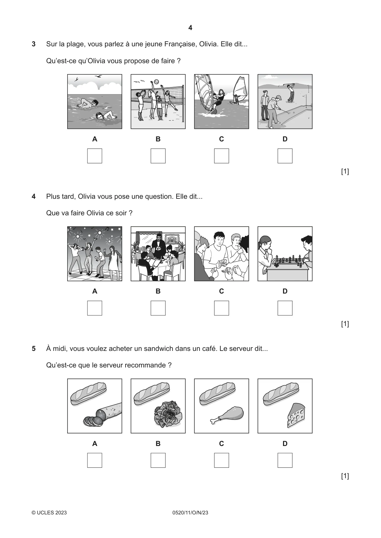 Cambridge IGCSE French - Foreign Language 0520 2023 Oct/Nov Paper 1 · Variant 1 question paper, page 4 of 16