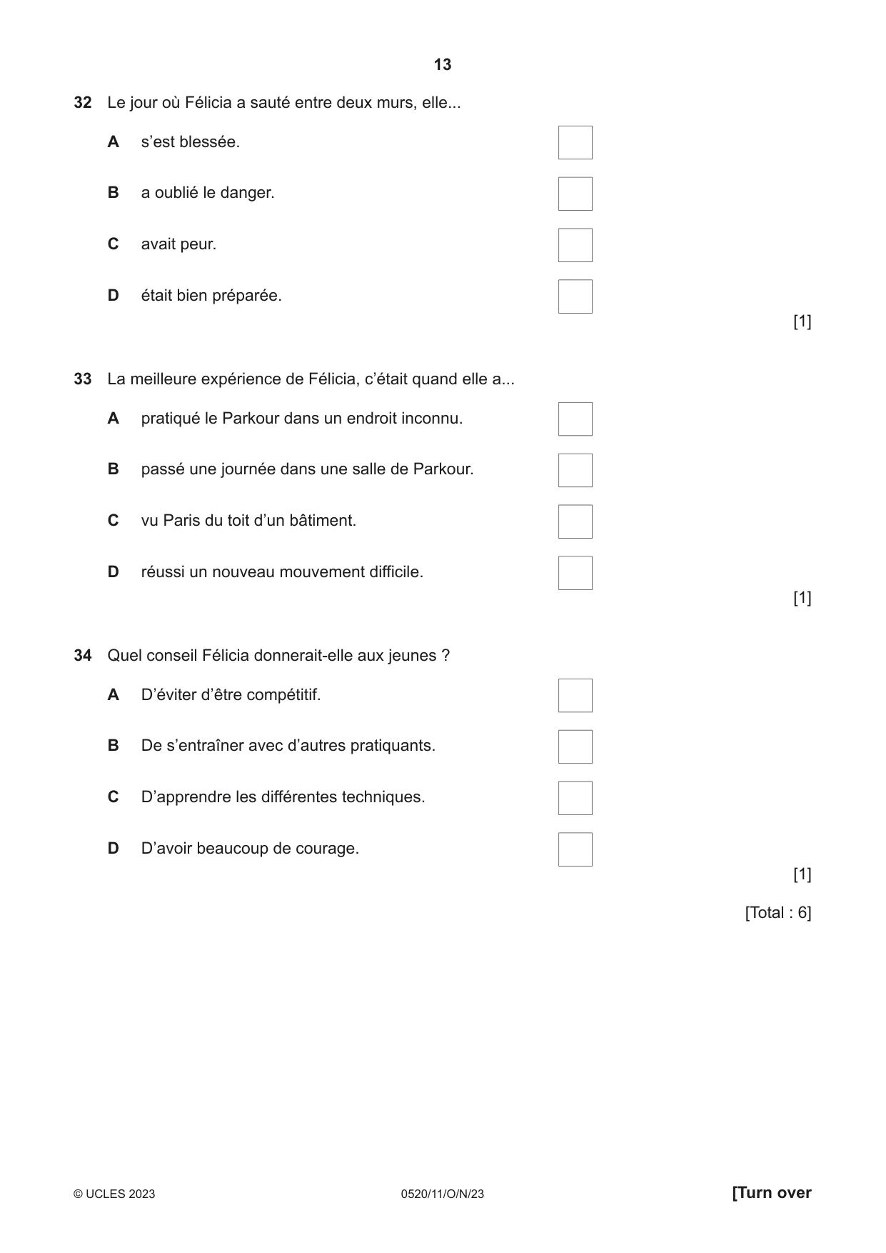 Cambridge IGCSE French - Foreign Language 0520 2023 Oct/Nov Paper 1 · Variant 1 question paper, page 13 of 16