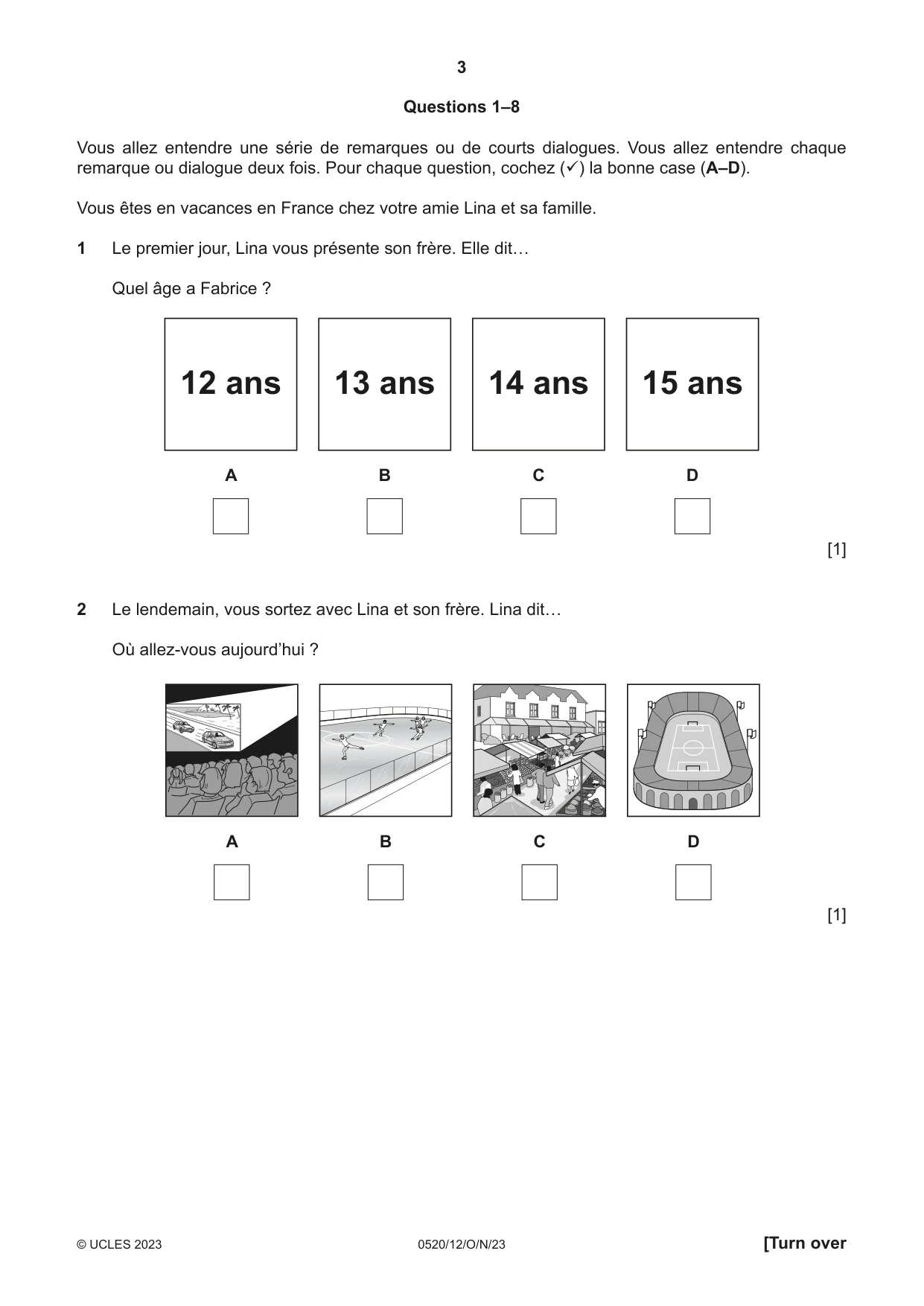 Cambridge IGCSE French - Foreign Language 0520 2023 Oct/Nov Paper 1 · Variant 2 question paper, page 3 of 16