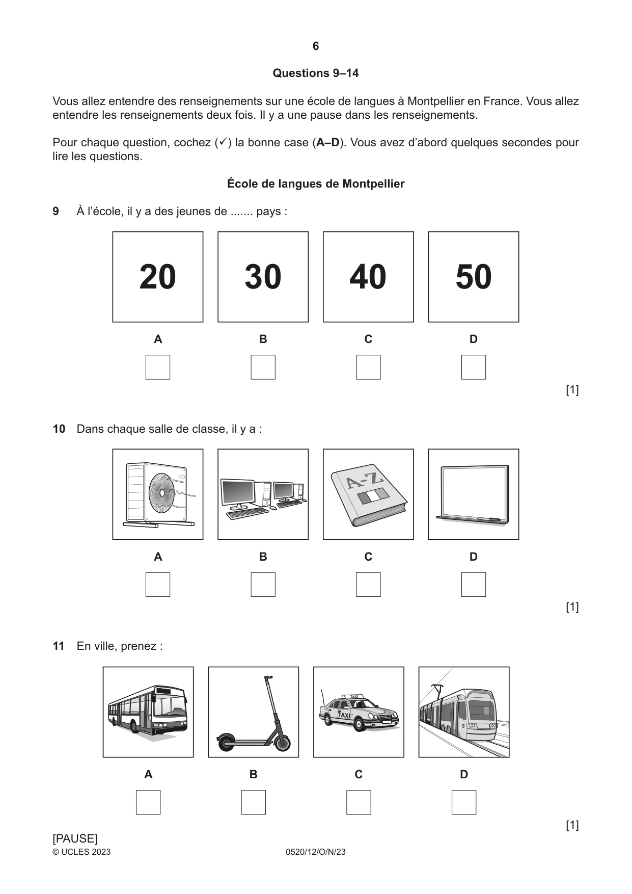 Cambridge IGCSE French - Foreign Language 0520 2023 Oct/Nov Paper 1 · Variant 2 question paper, page 6 of 16