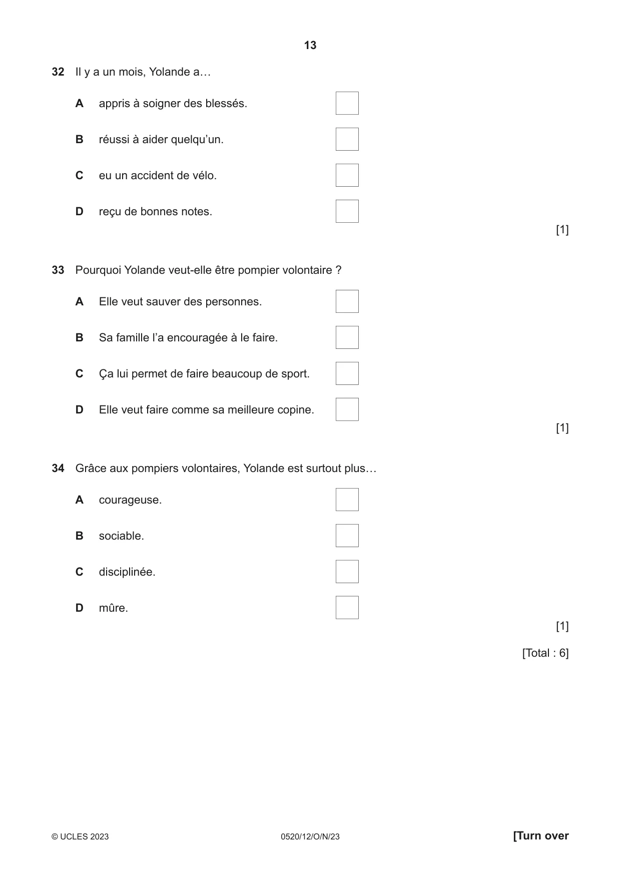Cambridge IGCSE French - Foreign Language 0520 2023 Oct/Nov Paper 1 · Variant 2 question paper, page 13 of 16