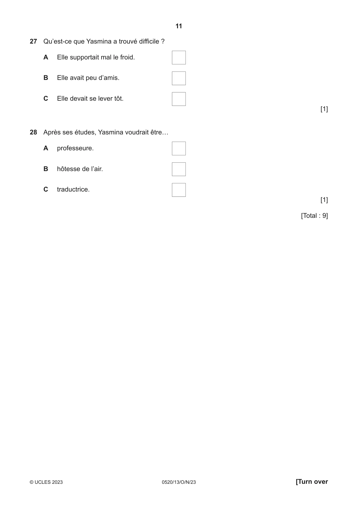 Cambridge IGCSE French - Foreign Language 0520 2023 Oct/Nov Paper 1 · Variant 3 question paper, page 11 of 16