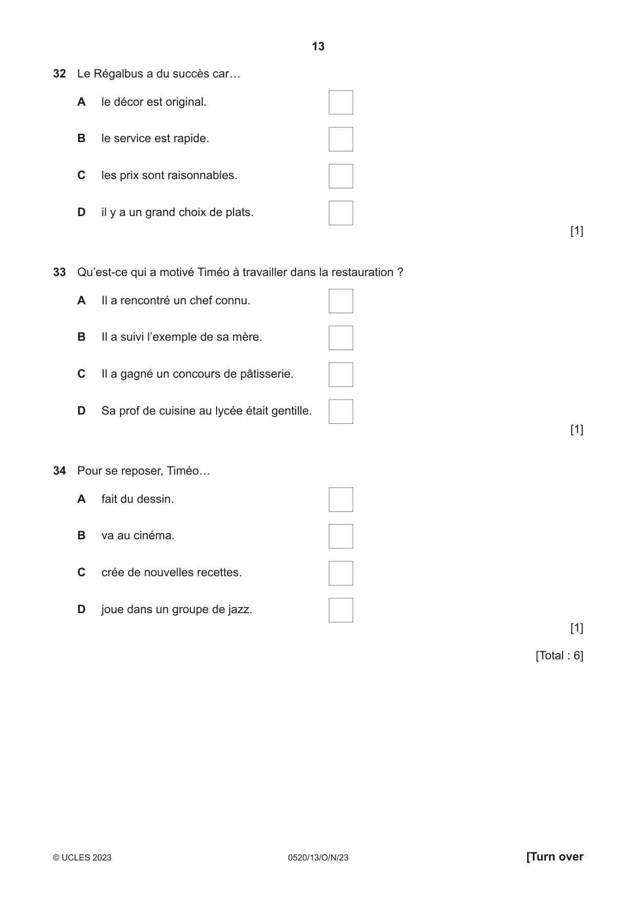 Cambridge IGCSE French - Foreign Language 0520 2023 Oct/Nov Paper 1 · Variant 3 question paper, page 13 of 16