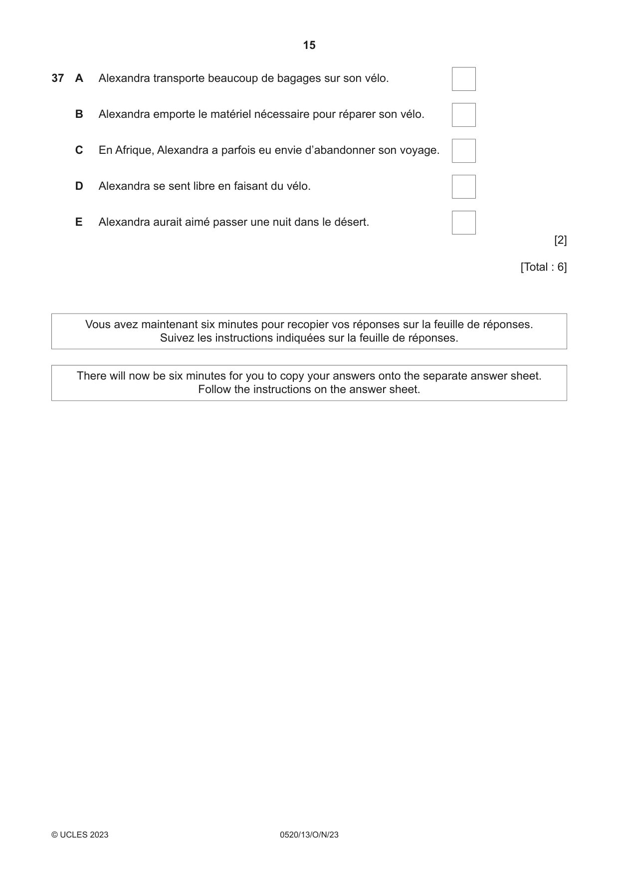 Cambridge IGCSE French - Foreign Language 0520 2023 Oct/Nov Paper 1 · Variant 3 question paper, page 15 of 16