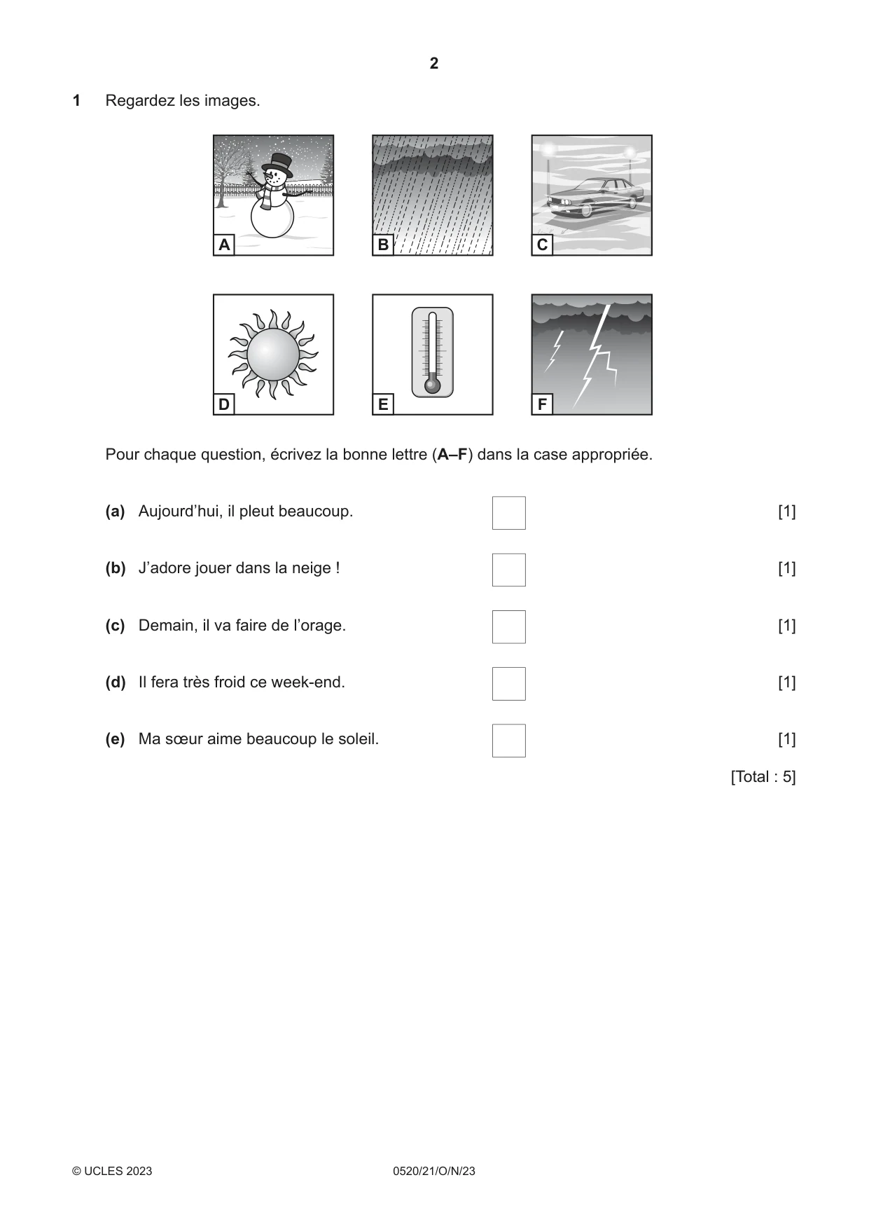 Cambridge IGCSE French - Foreign Language 0520 2023 Oct/Nov Paper 2 · Variant 1 question paper, page 2 of 12
