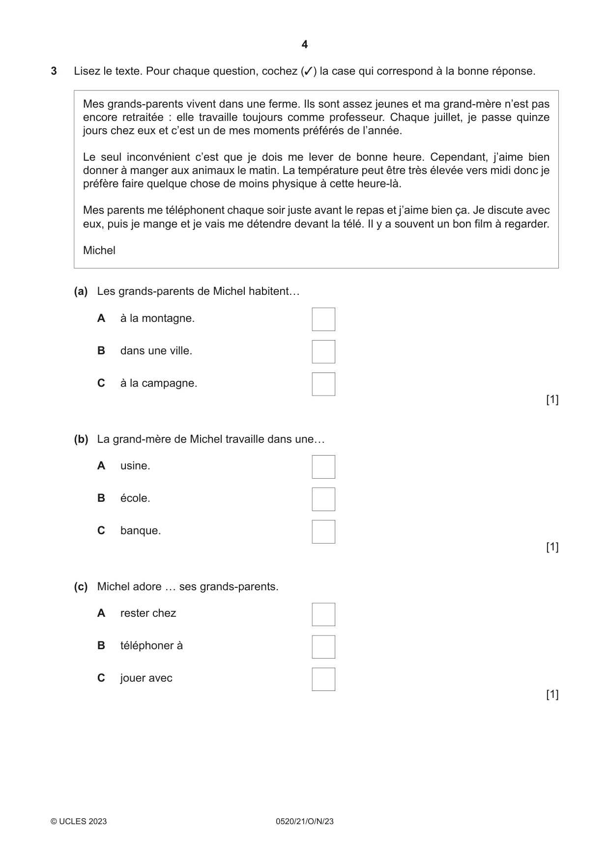 Cambridge IGCSE French - Foreign Language 0520 2023 Oct/Nov Paper 2 · Variant 1 question paper, page 4 of 12