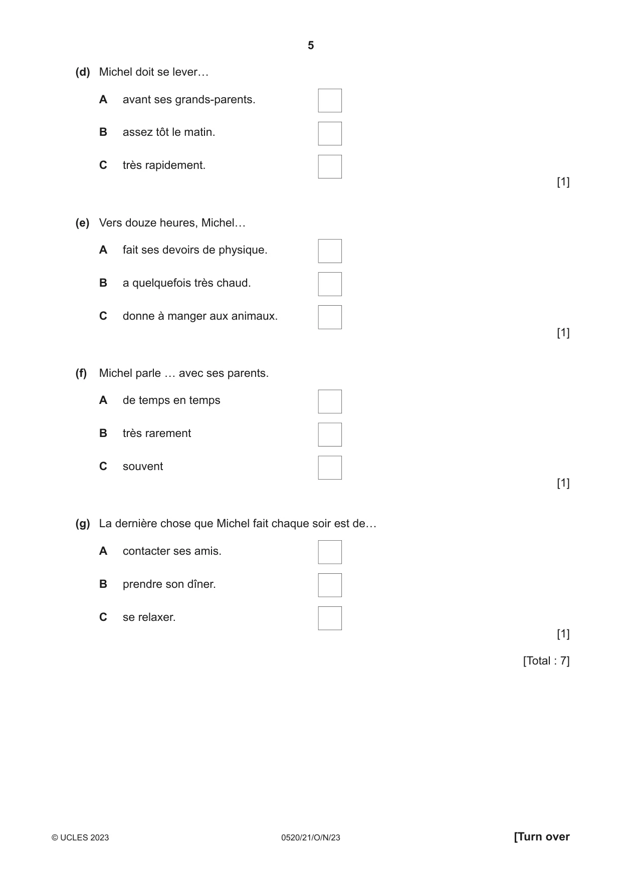 Cambridge IGCSE French - Foreign Language 0520 2023 Oct/Nov Paper 2 · Variant 1 question paper, page 5 of 12