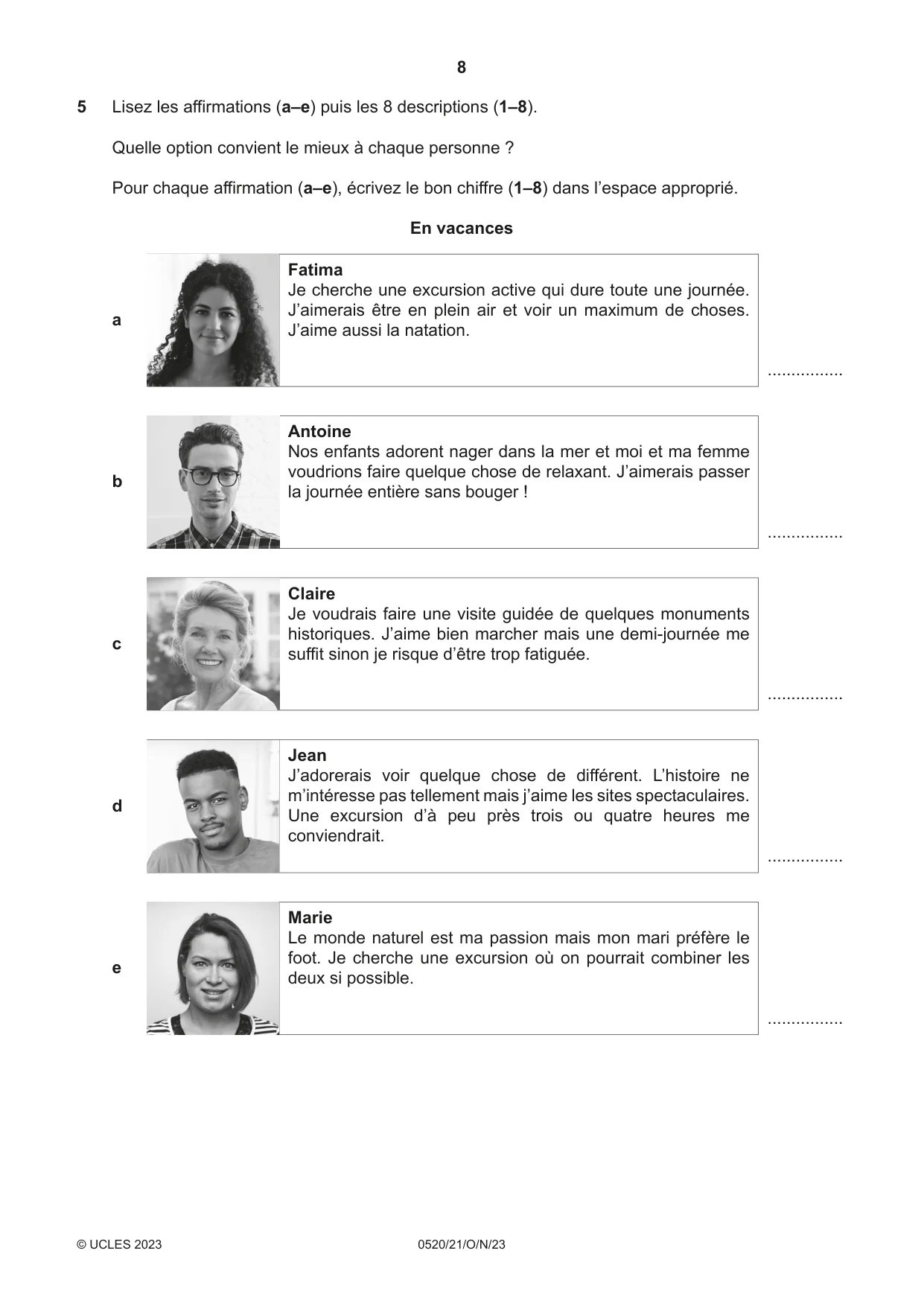 Cambridge IGCSE French - Foreign Language 0520 2023 Oct/Nov Paper 2 · Variant 1 question paper, page 8 of 12
