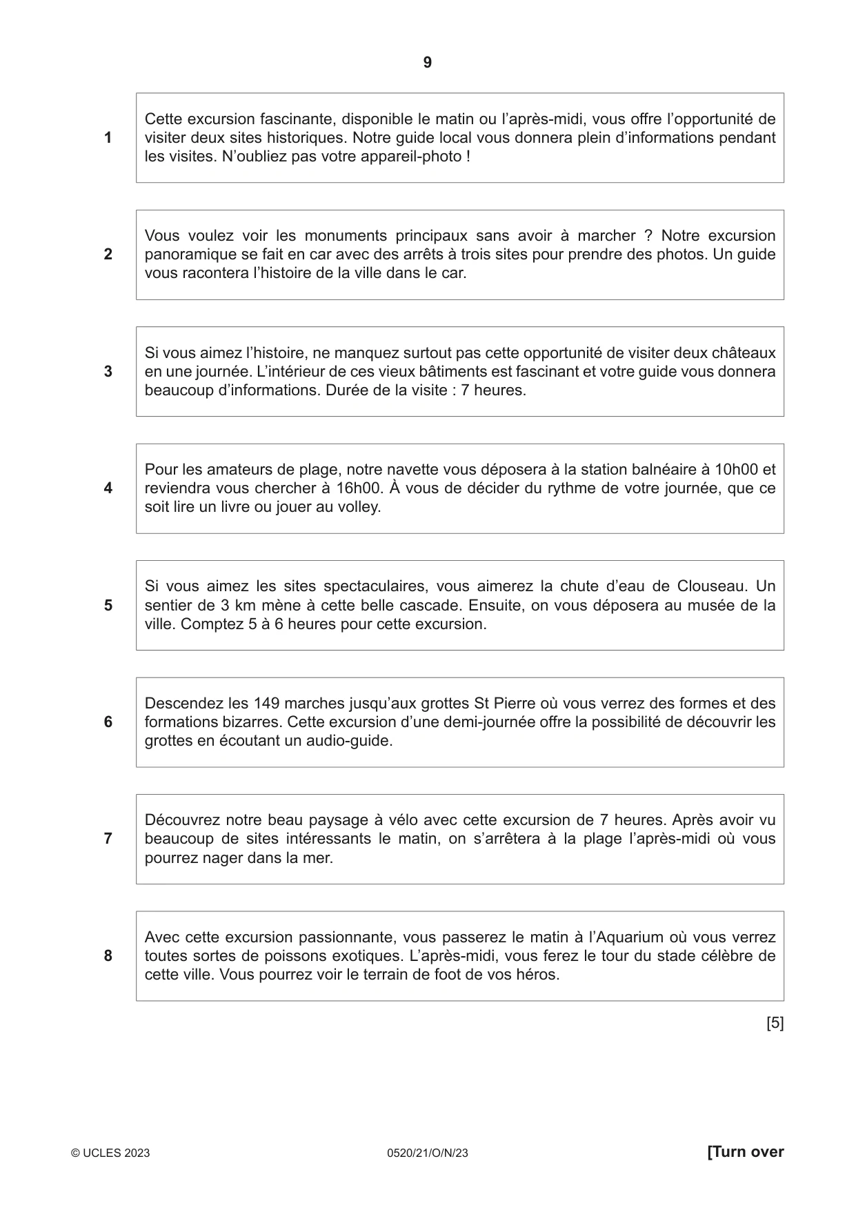 Cambridge IGCSE French - Foreign Language 0520 2023 Oct/Nov Paper 2 · Variant 1 question paper, page 9 of 12